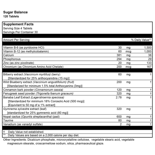 Dr. Venessa's Formulas, Sugar Balance, Support Healthy Blood Sugar Levels, 120 Tablets