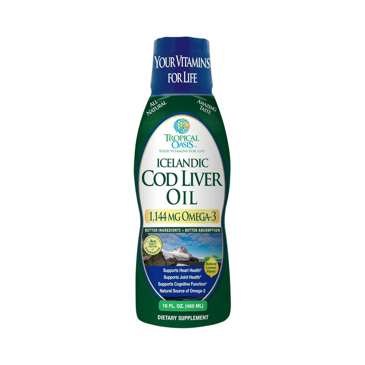 Tropical Oasis, Icelandic Cod Liver Oil, 1144 Mg Omega-3, 16 fl oz, 480 ml