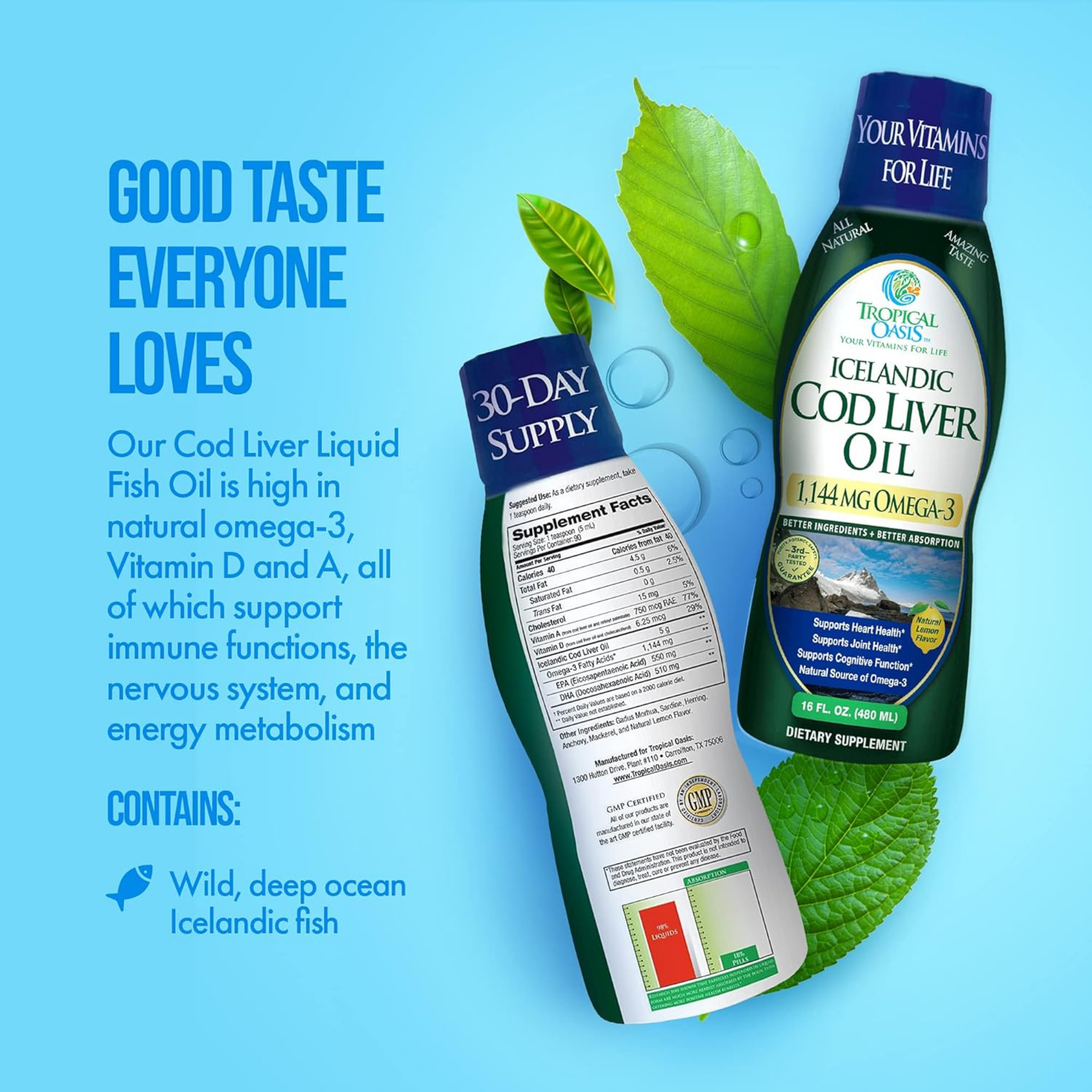 Tropical Oasis, Icelandic Cod Liver Oil, 1144 Mg Omega-3, 16 fl oz, 480 ml