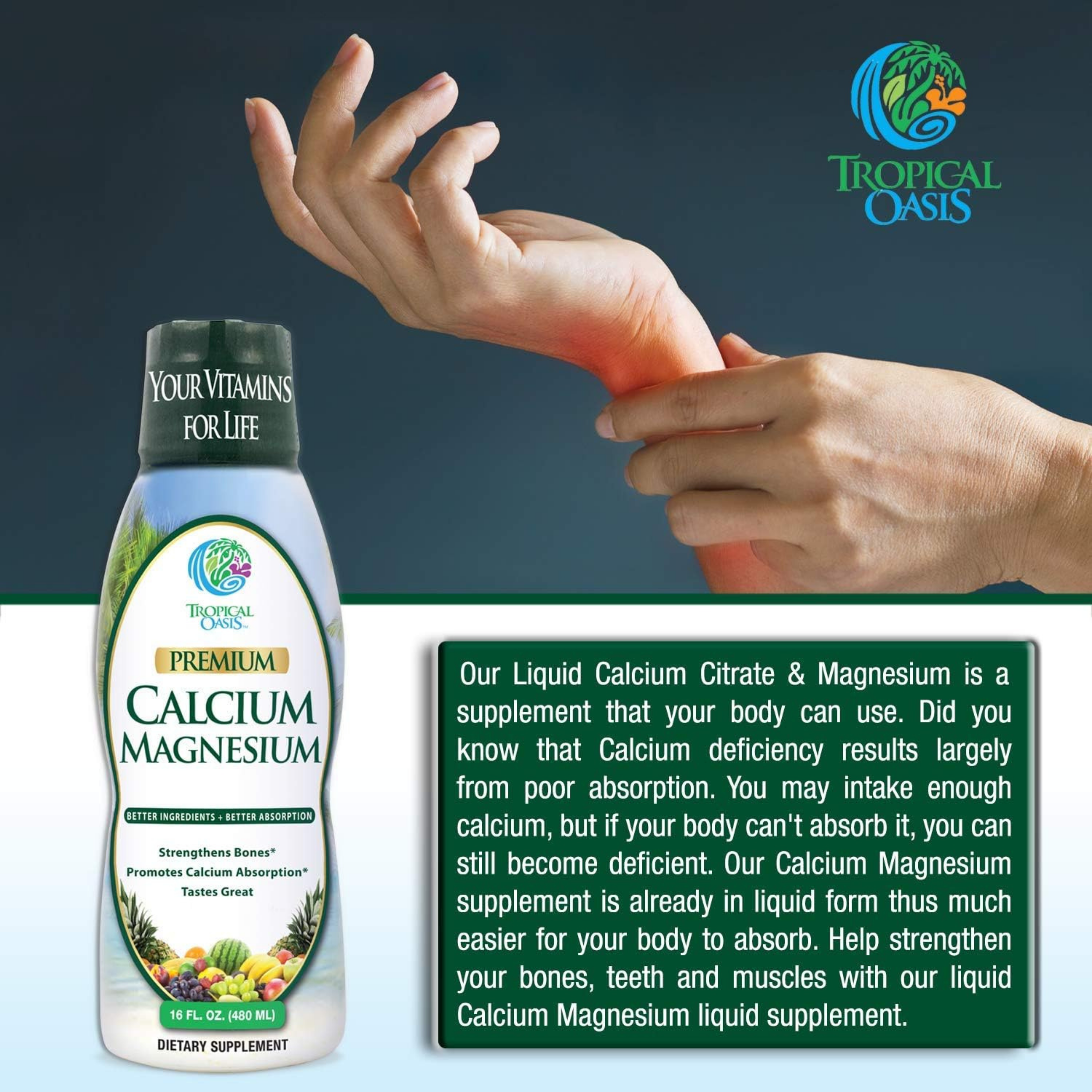 Tropical Oasis, Premium Calcium Magnesium, 16 fl oz, 480 ml