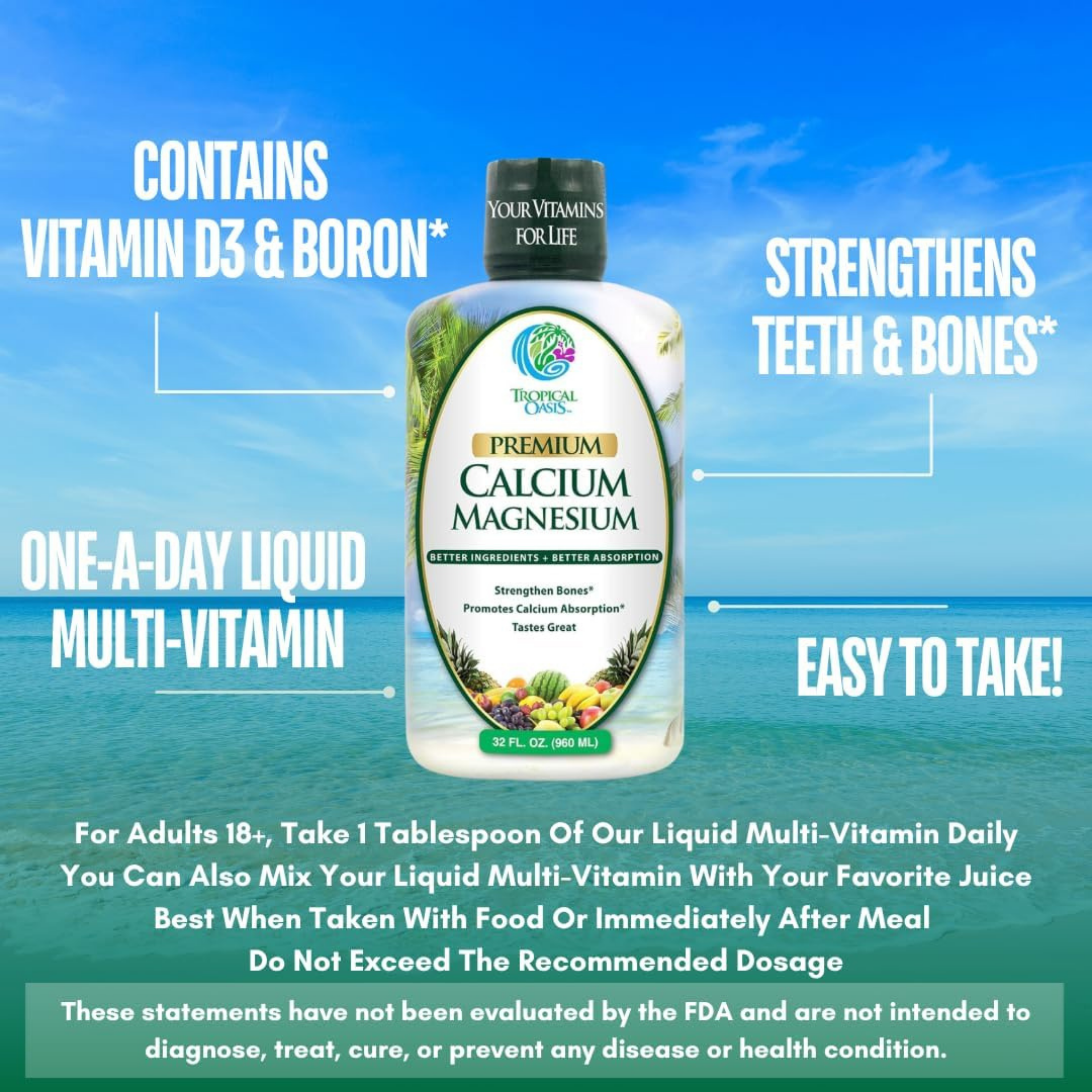 Tropical Oasis, Premium Calcium Magnesium, 32 fl oz, 960 ml