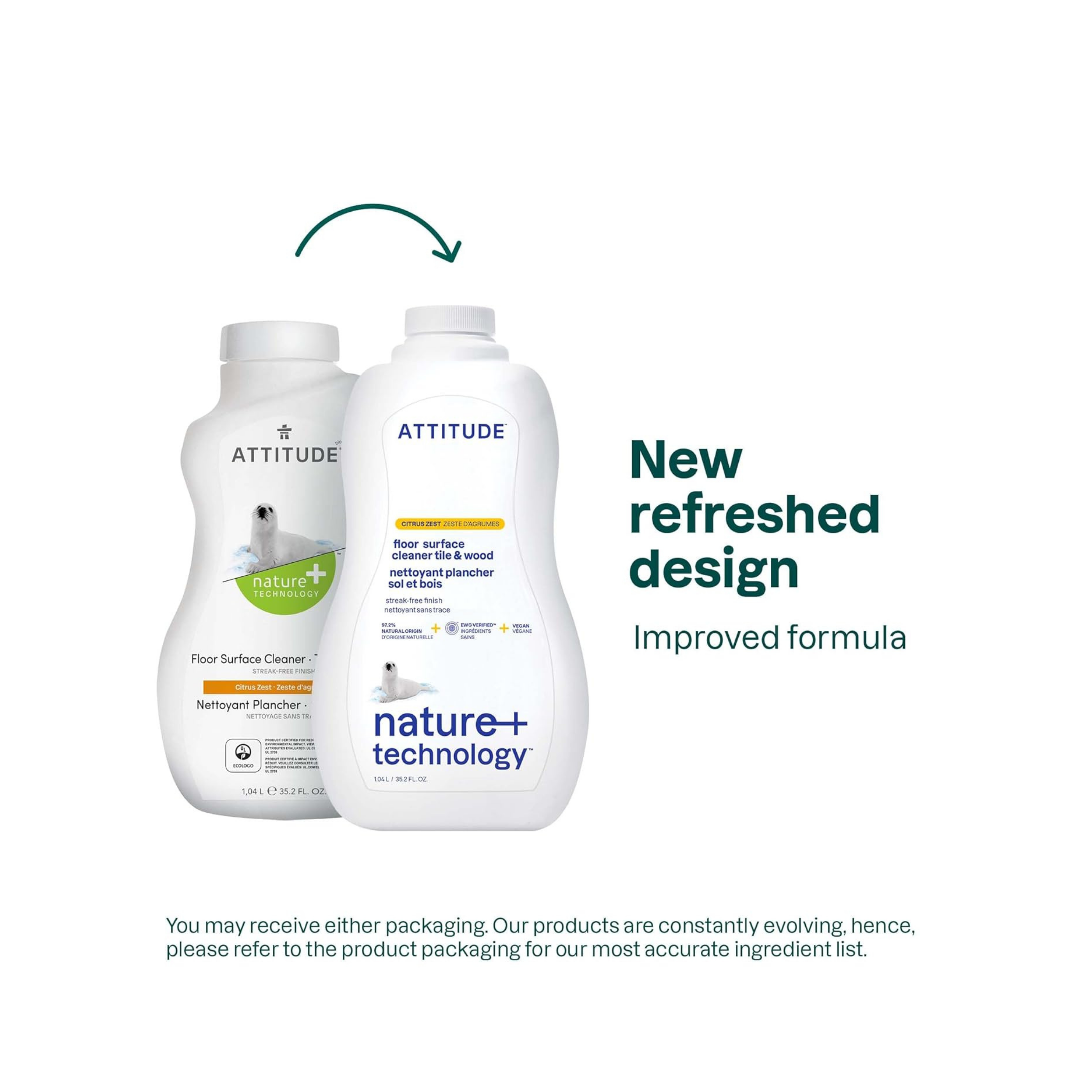 Attitude, Floor Surfaces Cleaner Tiles & Wood Citrus Zest, 35.2 Fl Oz