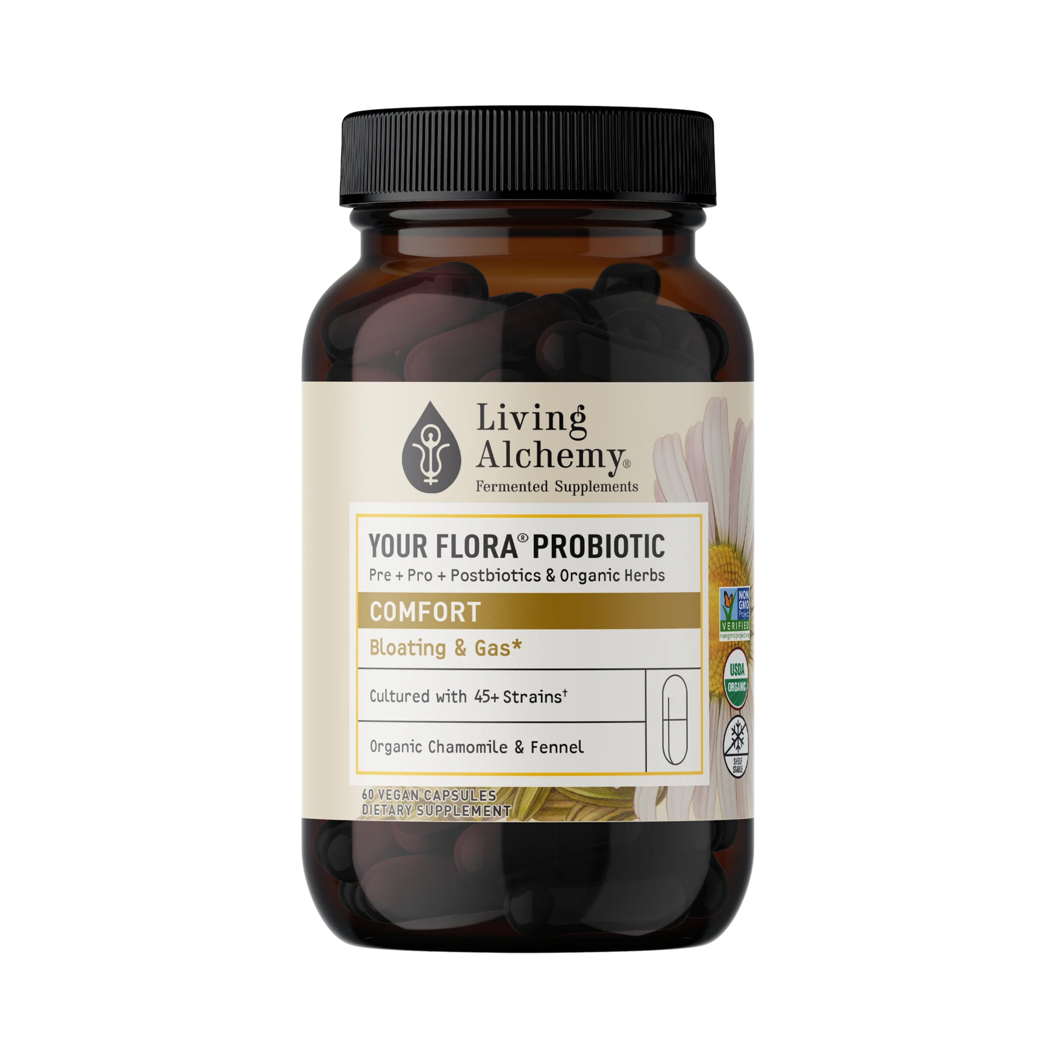 Living Alchemy, Your Flora Probiotics Comfort Gas and Bloating, 60 Capsules