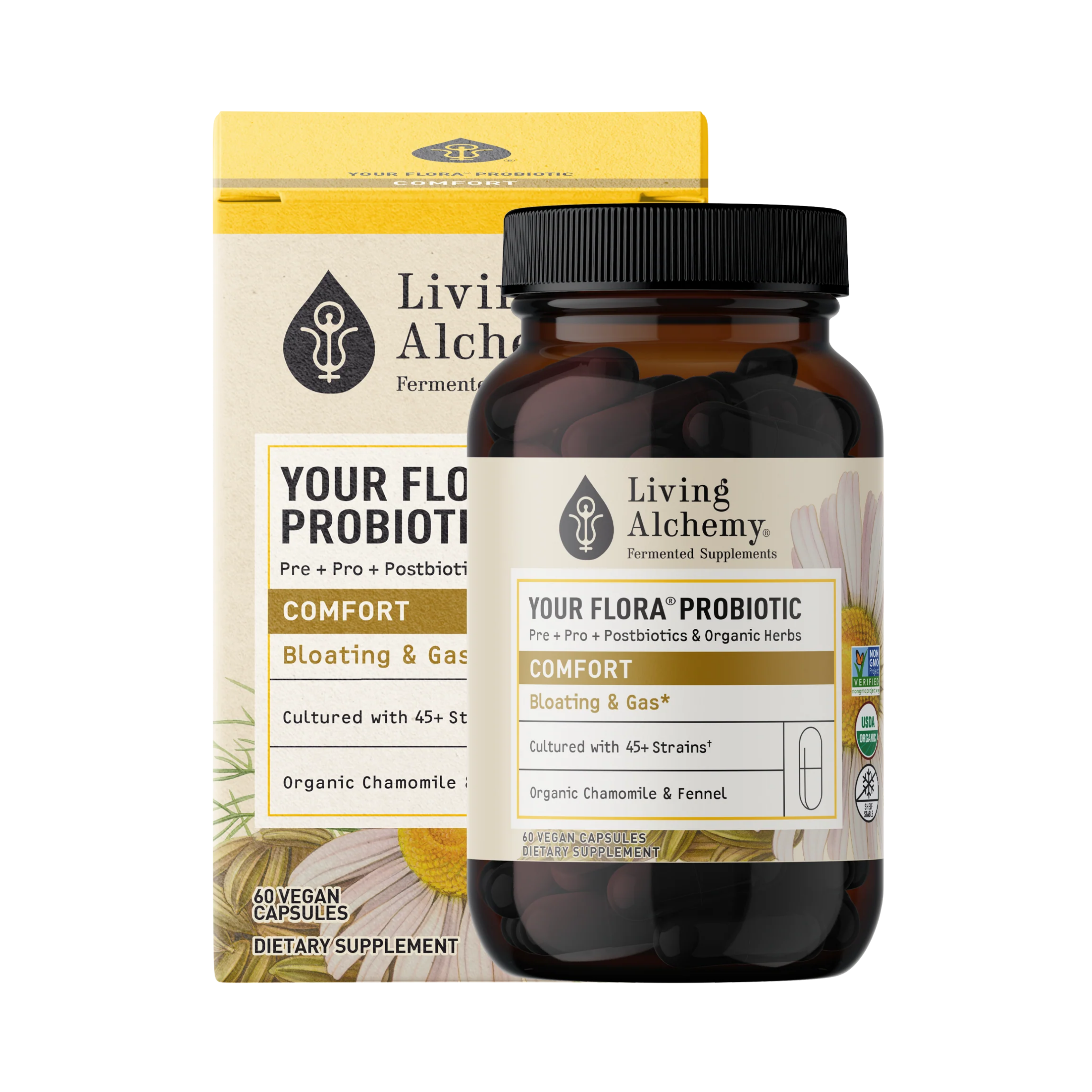 Living Alchemy, Your Flora Probiotics Comfort Gas and Bloating, 60 Capsules