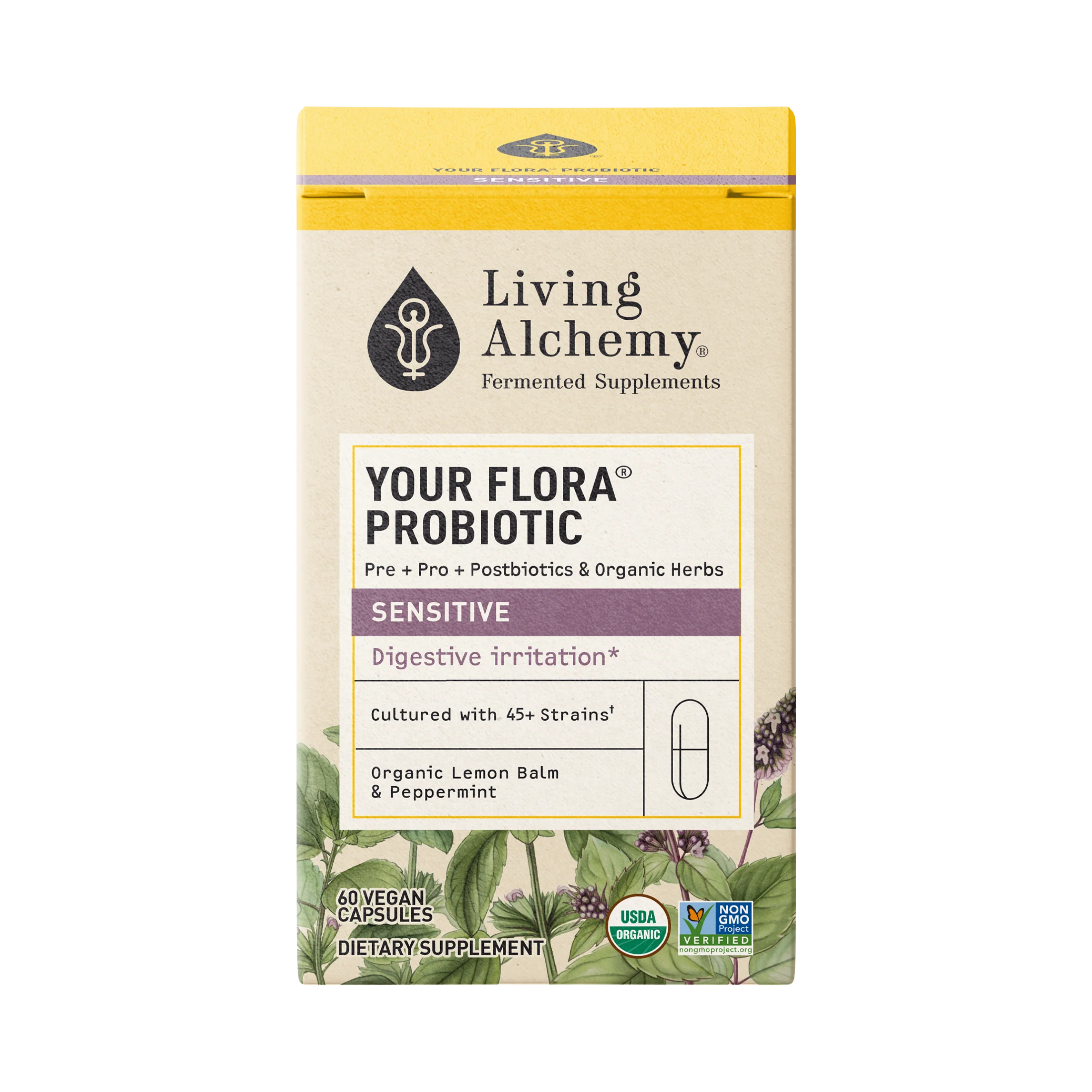 Living Alchemy, Your Flora Probiotics Sensitive Irritable Digestion, 60 Capsules