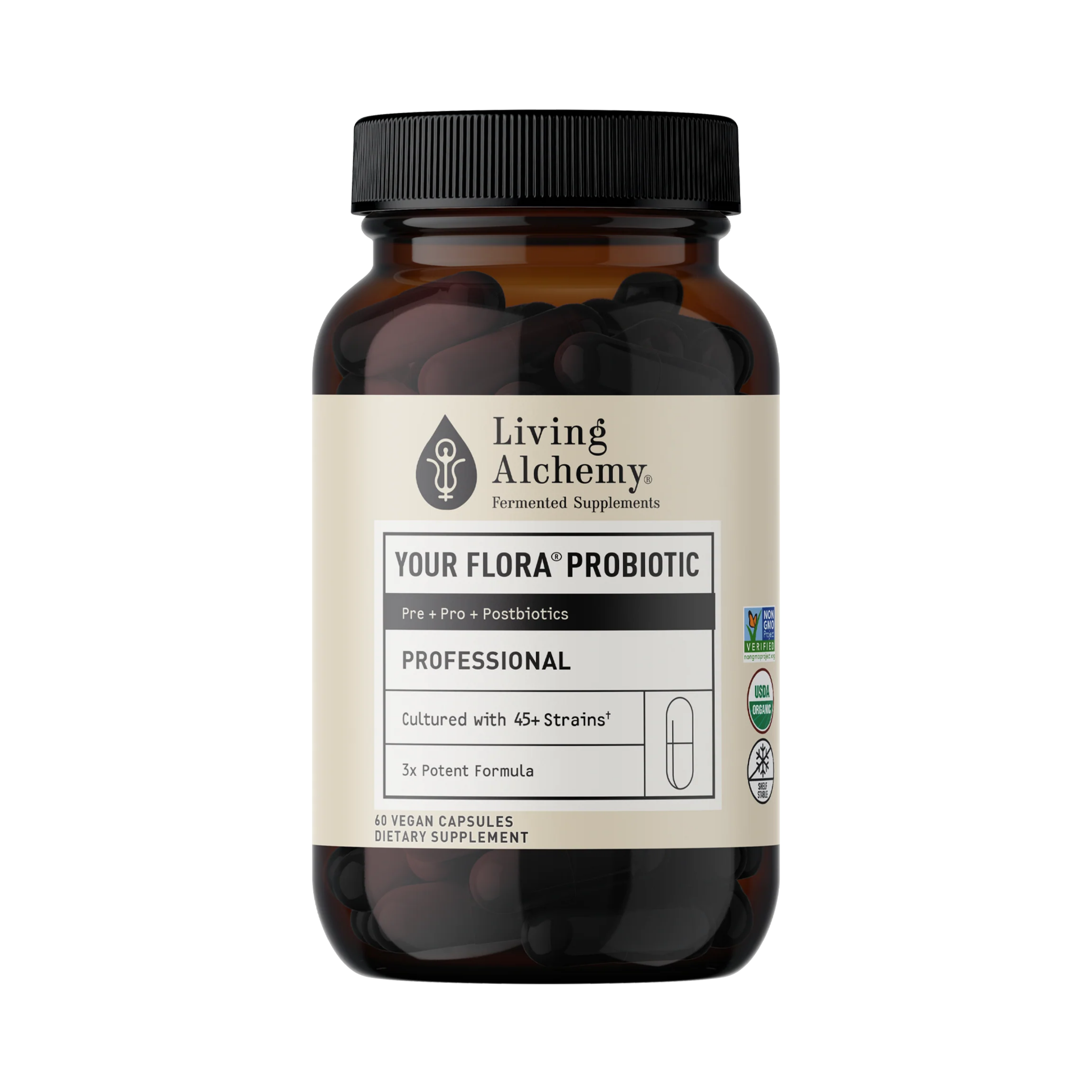 Living Alchemy, Your Flora Probiotics Professional, Cultured With 45+ Strains, 60 Capsules