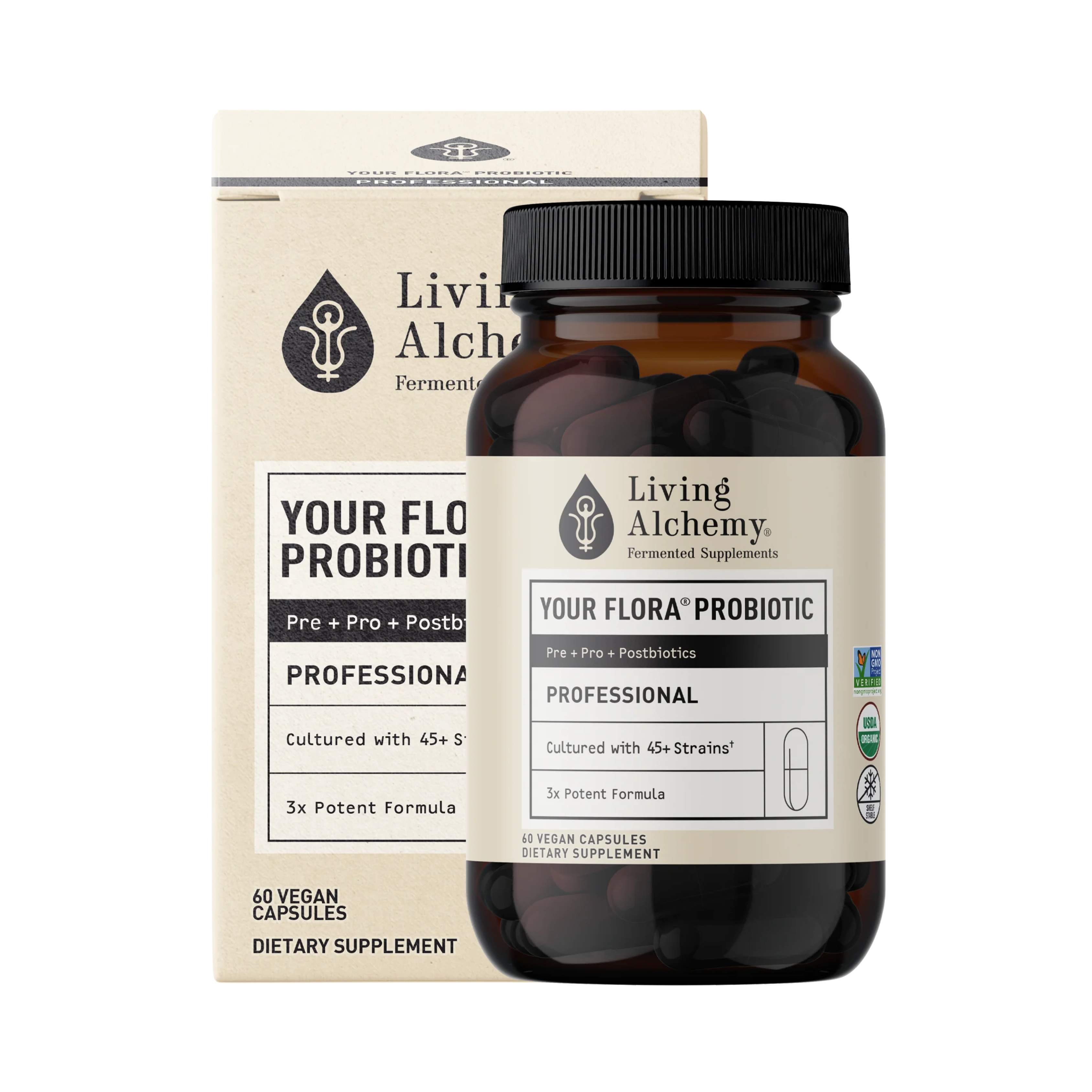 Living Alchemy, Your Flora Probiotics Professional, Cultured With 45+ Strains, 60 Capsules