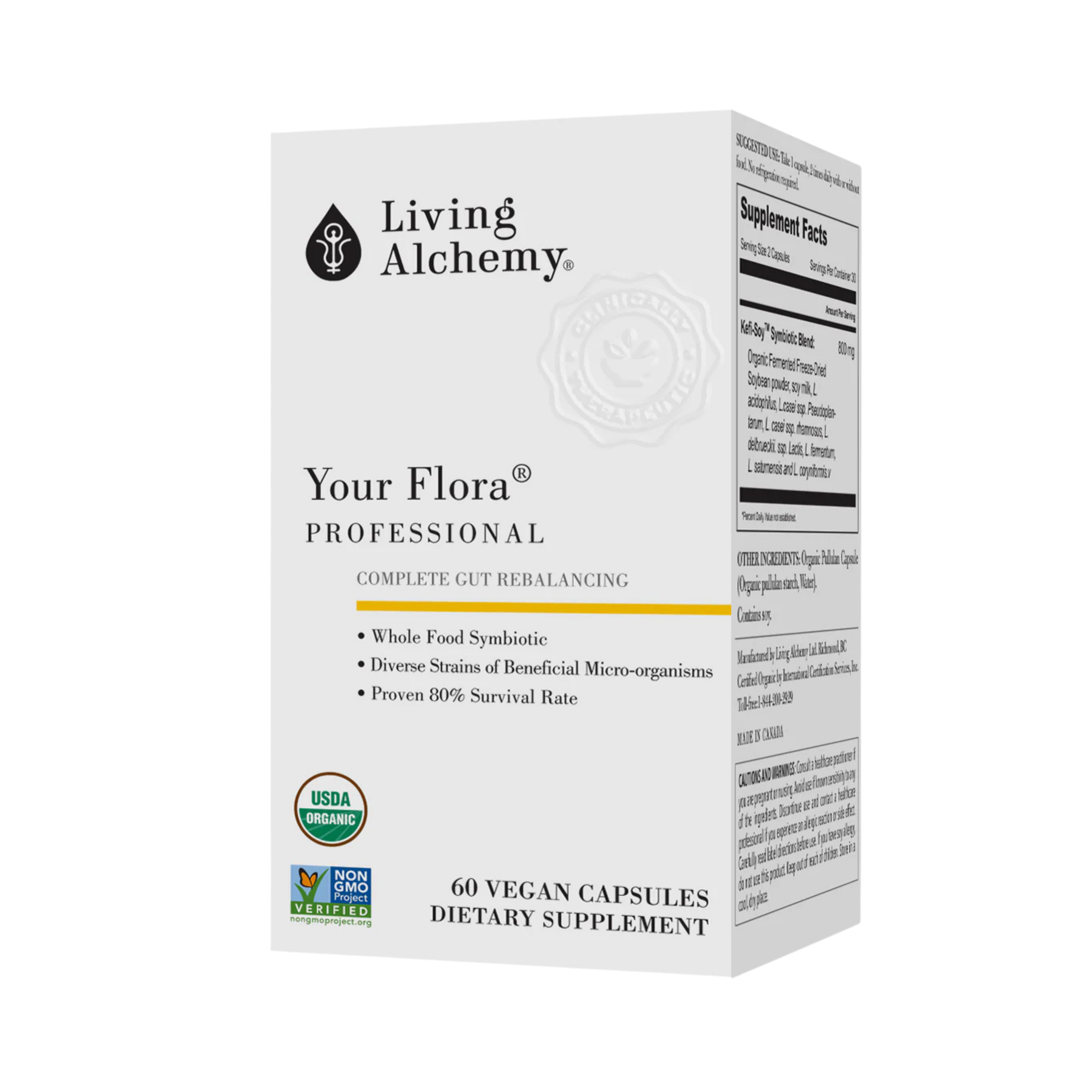 Living Alchemy, Your Flora Probiotics Professional, Cultured With 45+ Strains, 60 Capsules