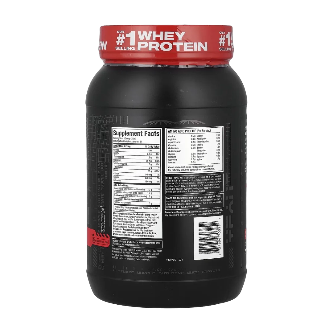 MuscleTech, Nitro-Tech™ Ultimate Muscle Building Whey Protein, Vanilla Cream, 2 lbs (907 g)
