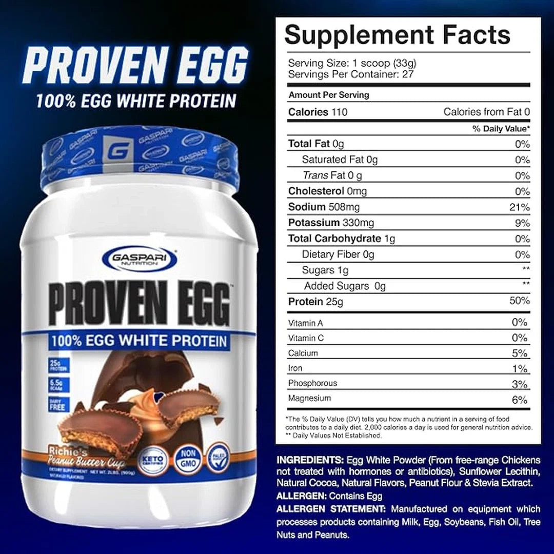 Gaspari Nutrition, Proven Egg™, 100% Egg White Protein, Peanut Butter Cup, 2 lbs (890 g)