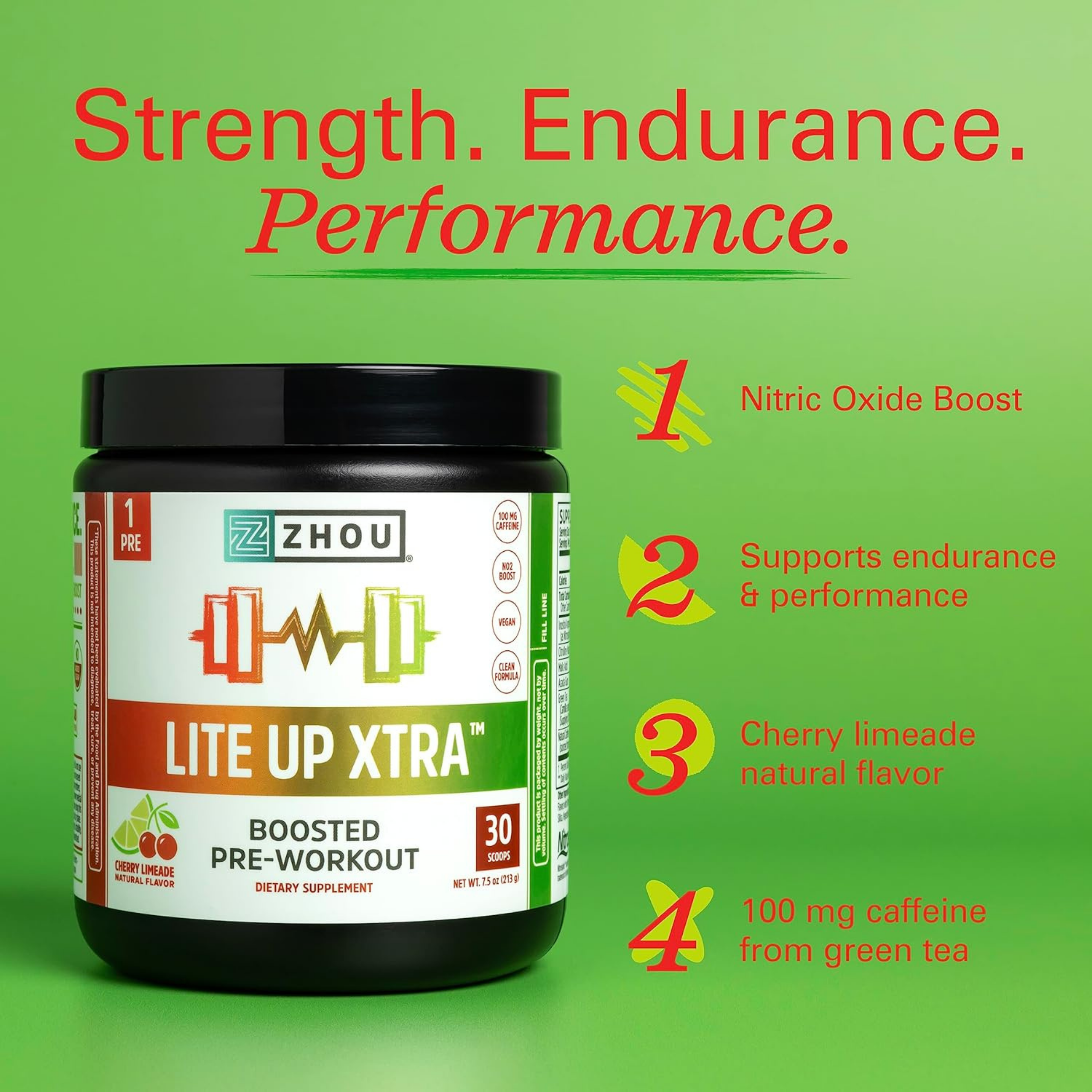 Zhou, Lite Up Xtra,  Boosted  Pre-Workout, 30 Scoops, 7.5 Oz Ounce