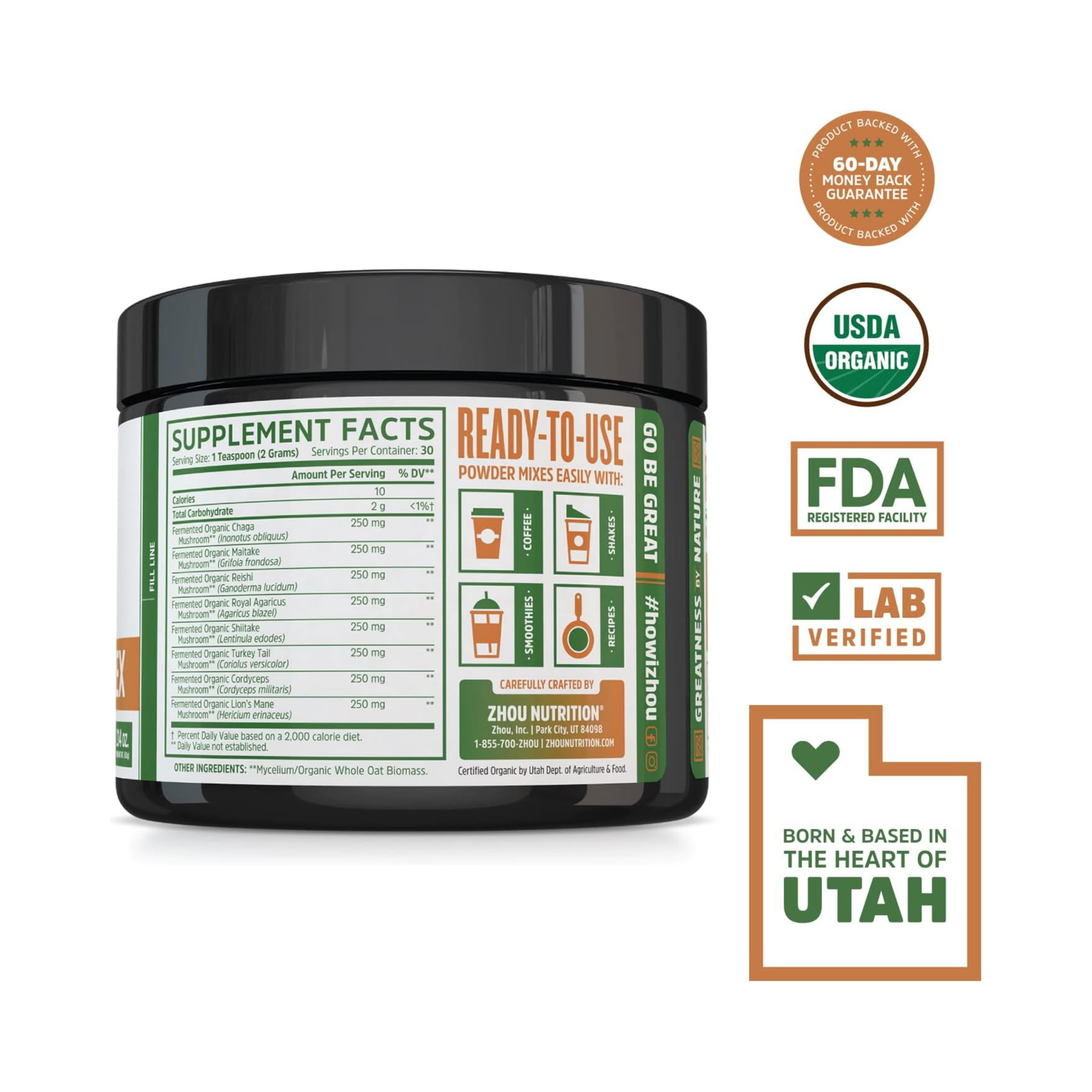 Zhou, Mushroom 8-Plex 2000mg, 2.14 Oz Ounce