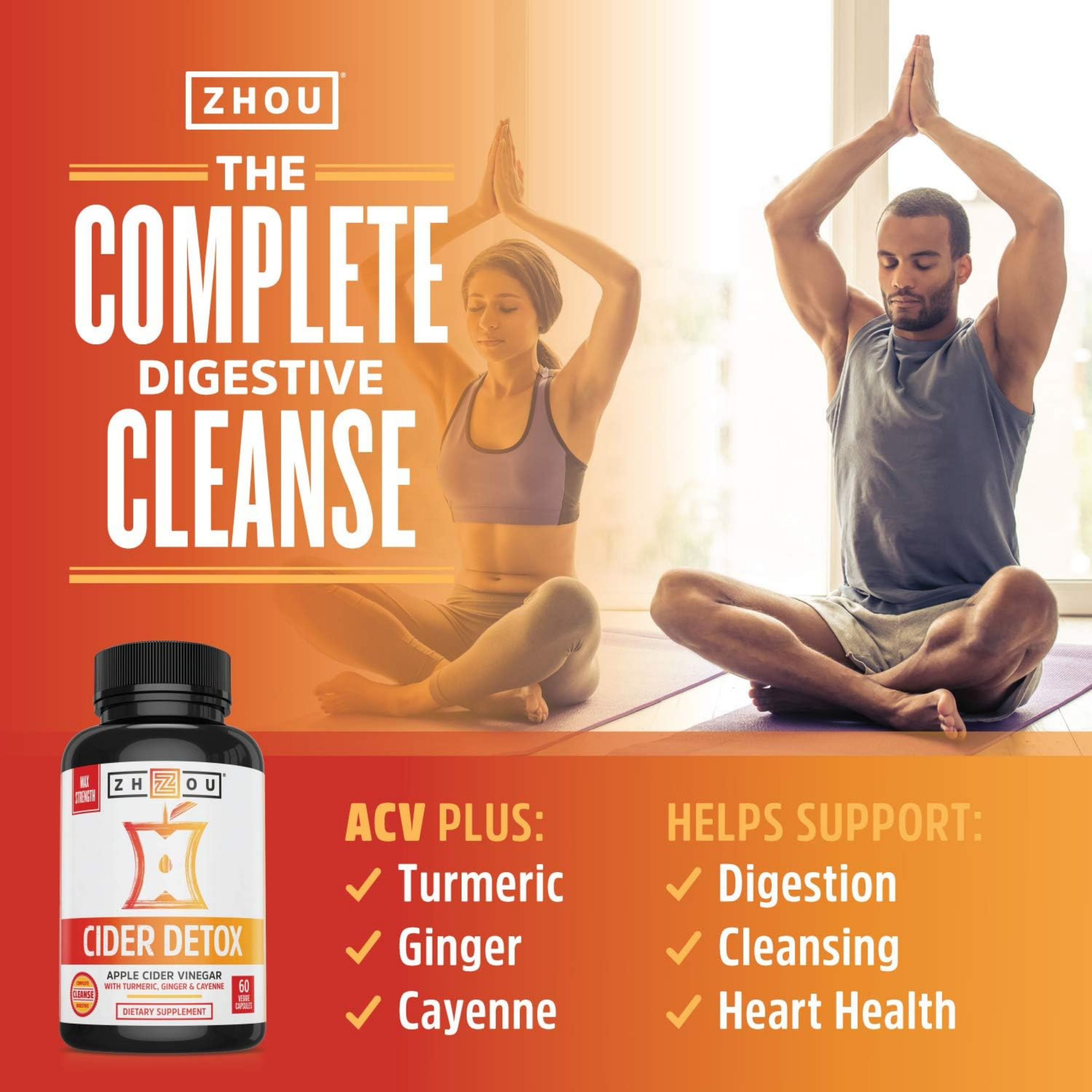 Zhou, Cider Detox, Apple Cider Vinegar, 60 Vegan Capsules