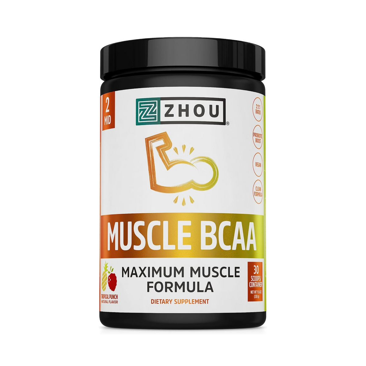 Zhou, Muscle BCAA, Maximum Muscle Formula, 30 Scoops, 11.6 Oz Ounce