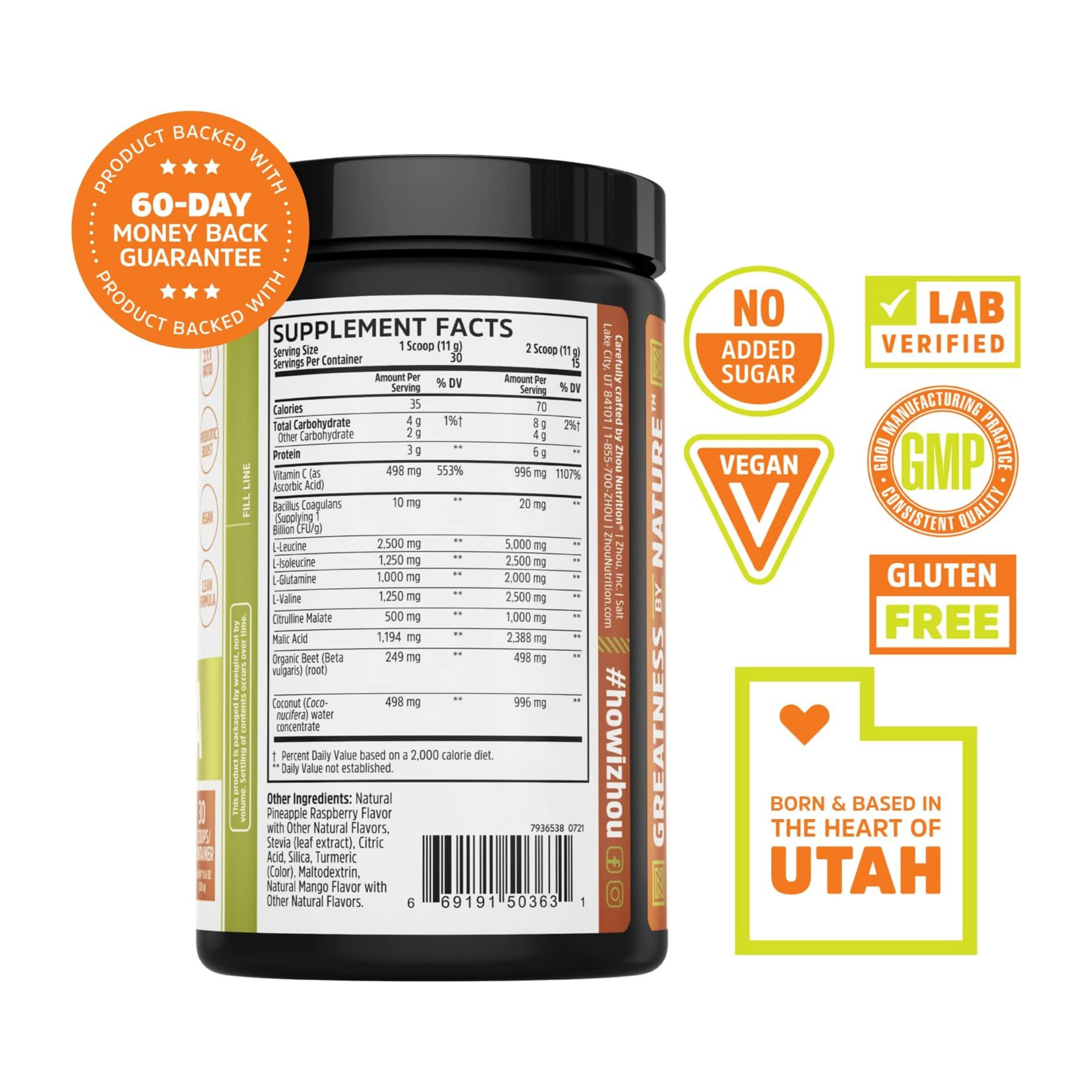Zhou, Muscle BCAA, Maximum Muscle Formula, 30 Scoops, 11.6 Oz Ounce