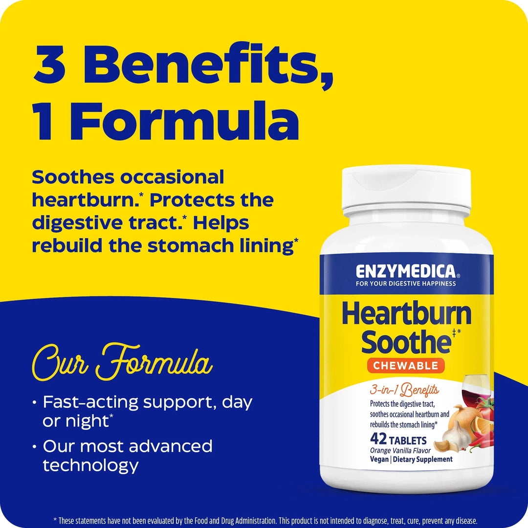 Enzymedica, Heartburn Soothe, Orange Vanilla, 42 Tablets
