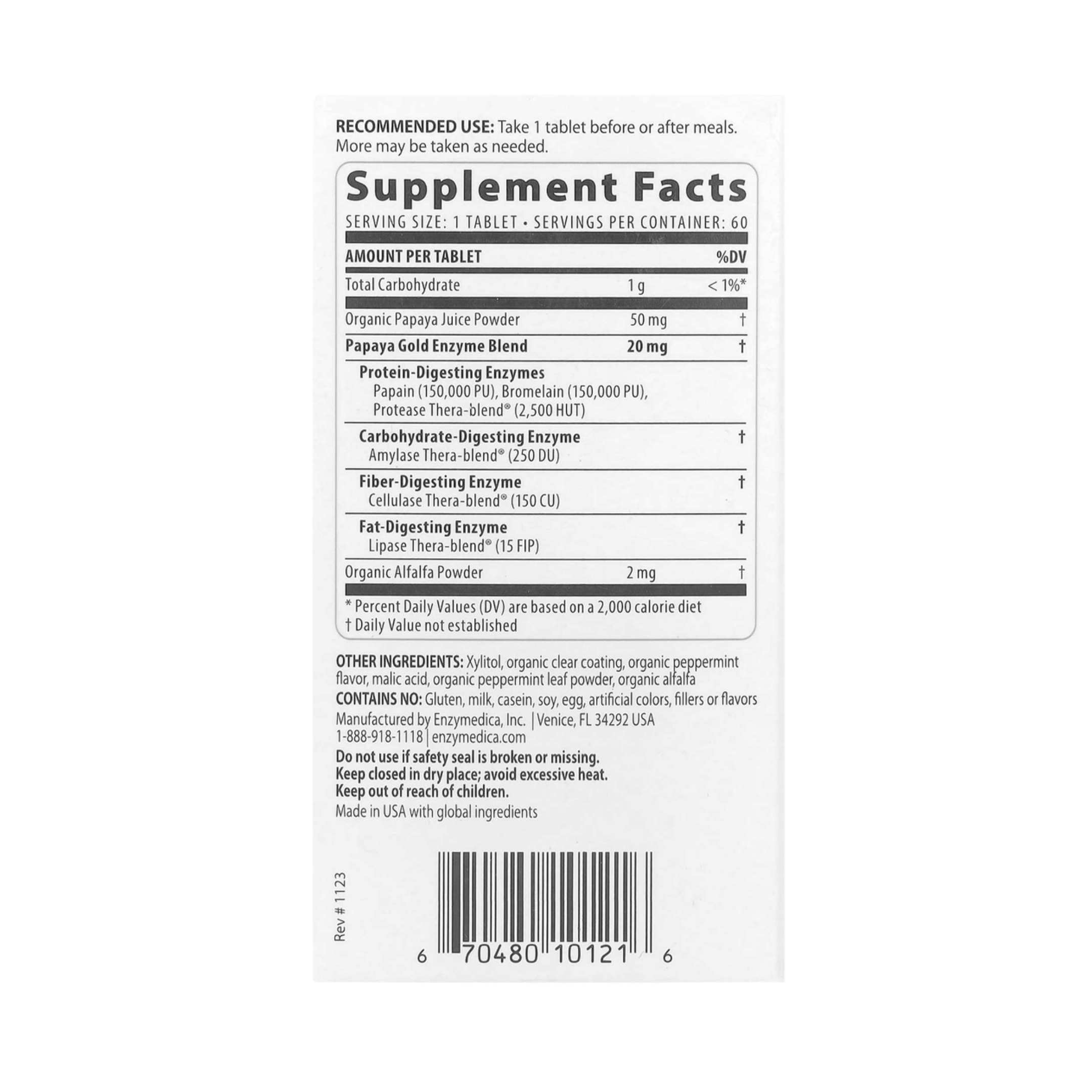 Enzymedica, Papaya Gold, Papaya Mint, 60 Tablets
