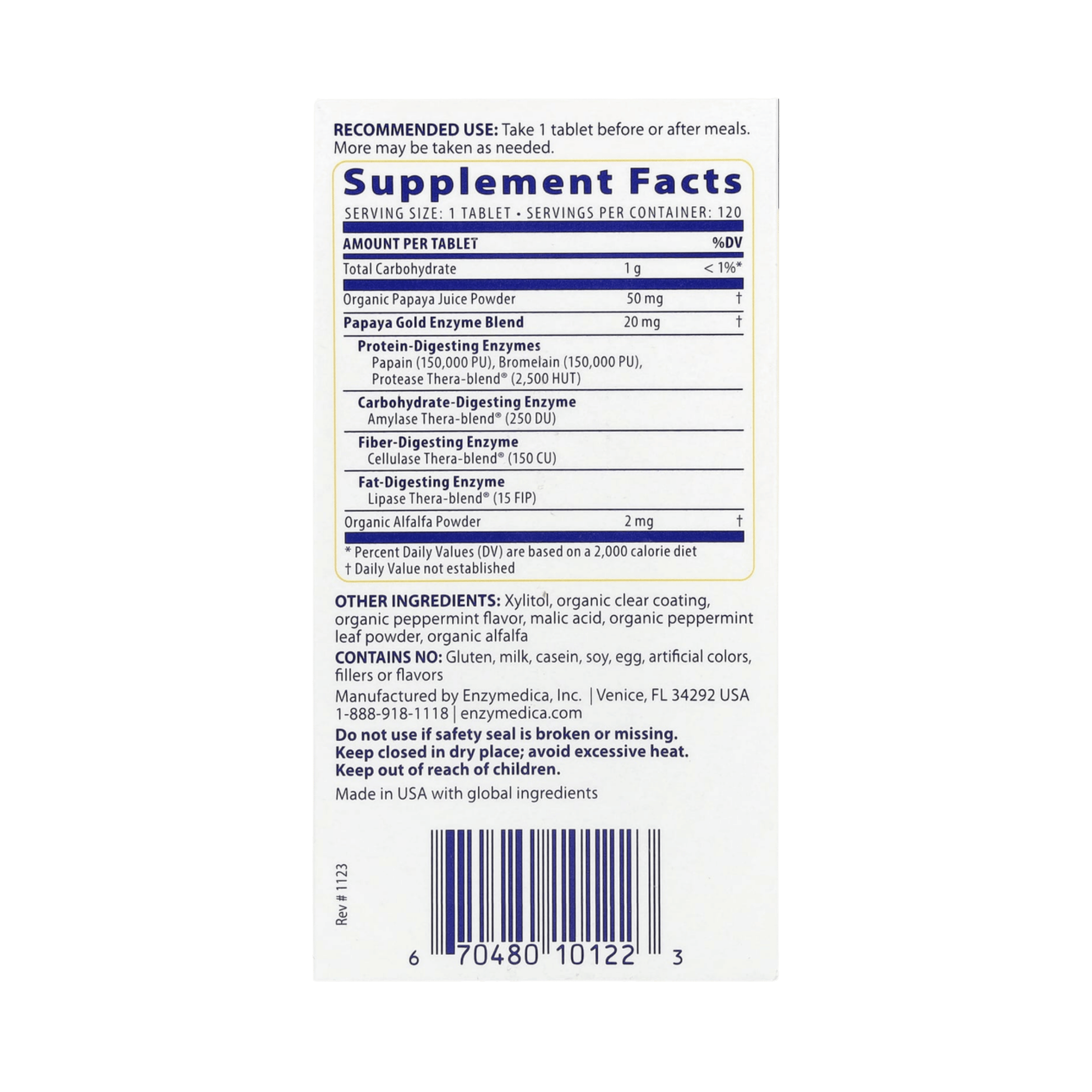 Enzymedica, Papaya Gold, Papaya Mint, 120 Tablets