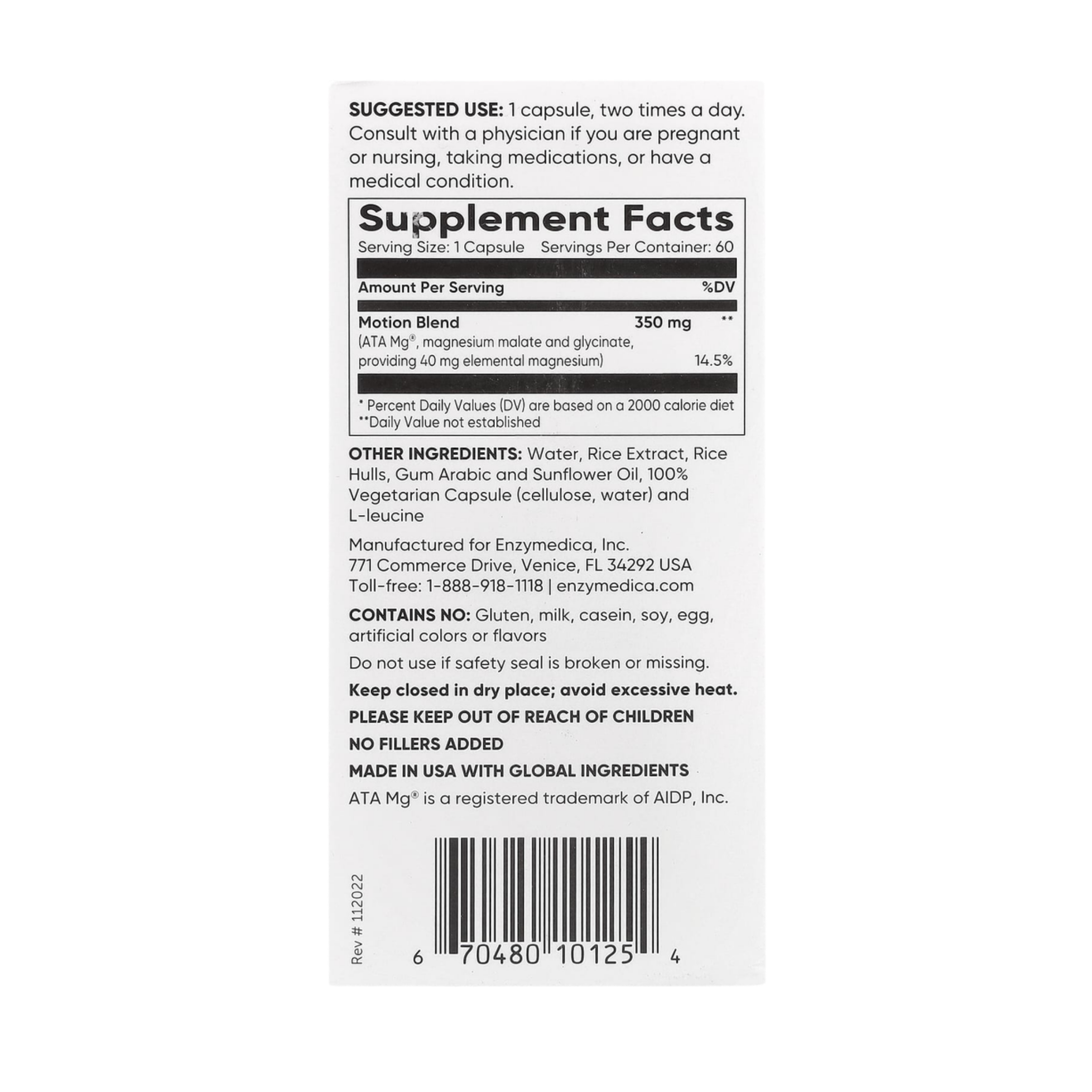 Enzymedica, Magnesium Motion, 60 Capsules