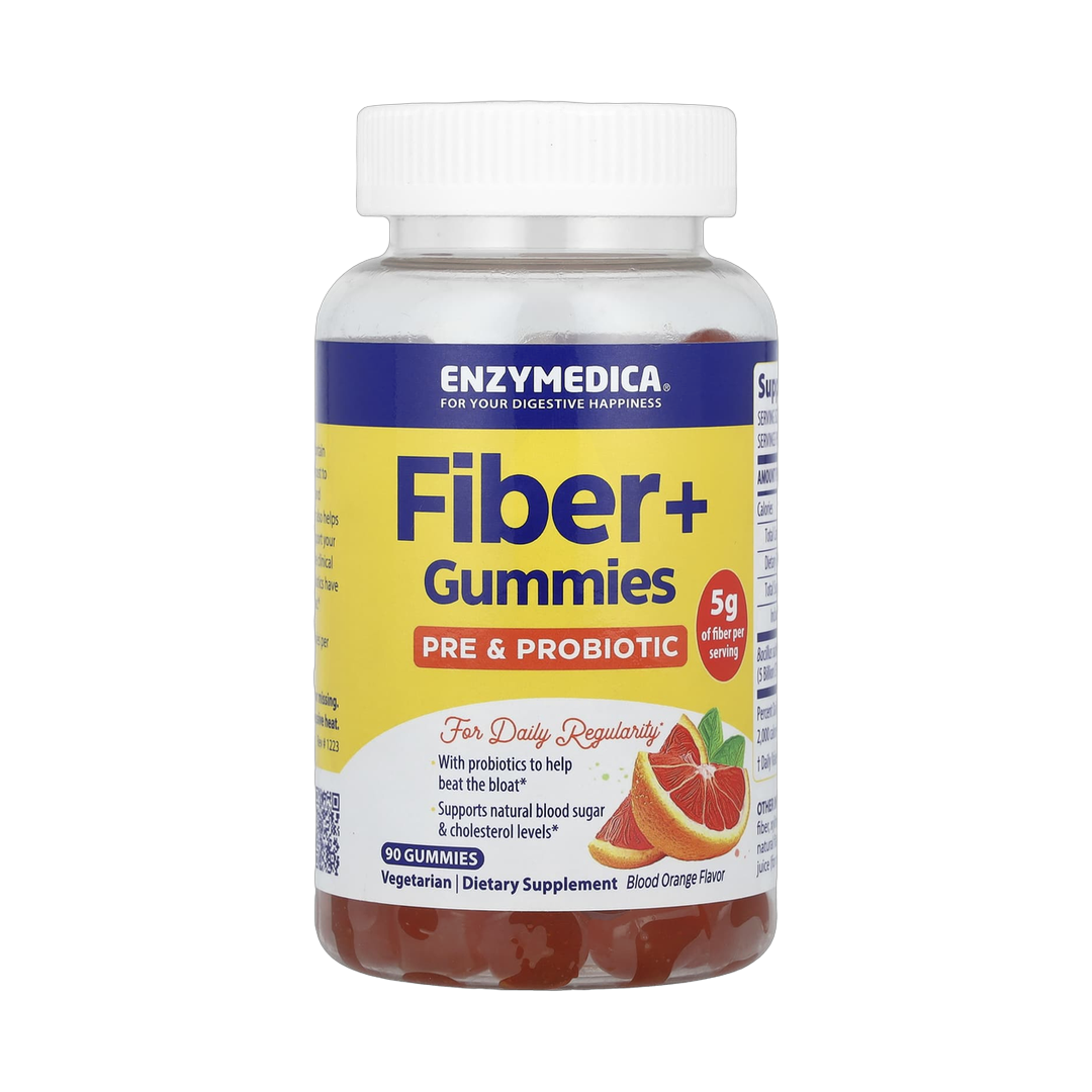 Enzymedica, Fiber+ Gummies, Pre & Probiotic, Blood Orange, 90 Gummies