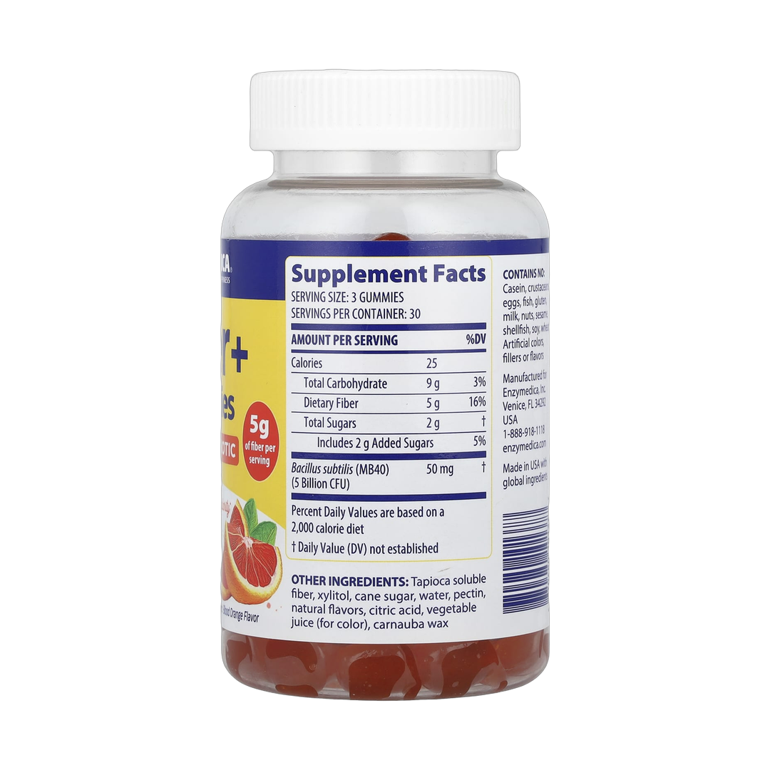 Enzymedica, Fiber+ Gummies, Pre & Probiotic, Blood Orange, 90 Gummies