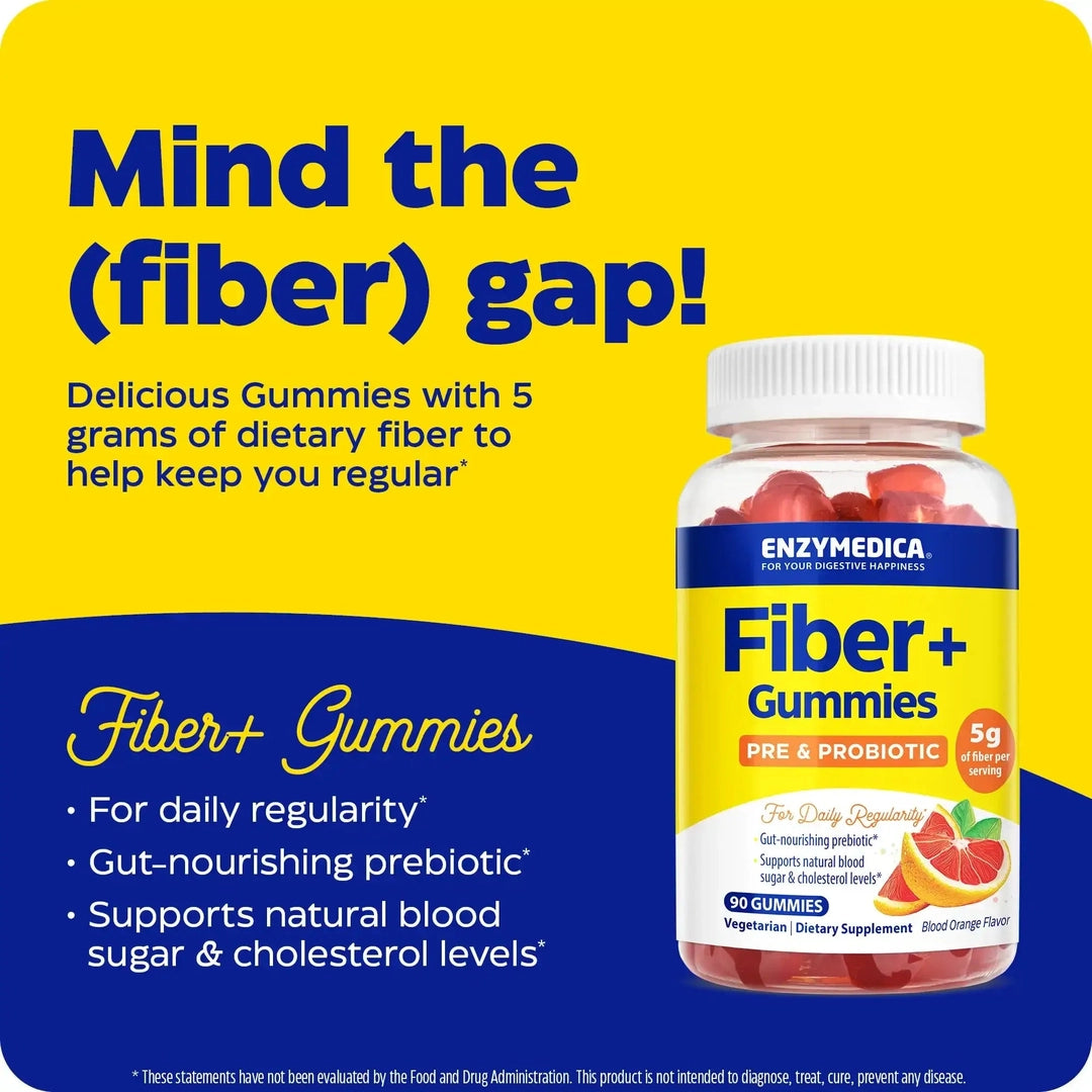 Enzymedica, Fiber+ Gummies, Pre & Probiotic, Blood Orange, 90 Gummies