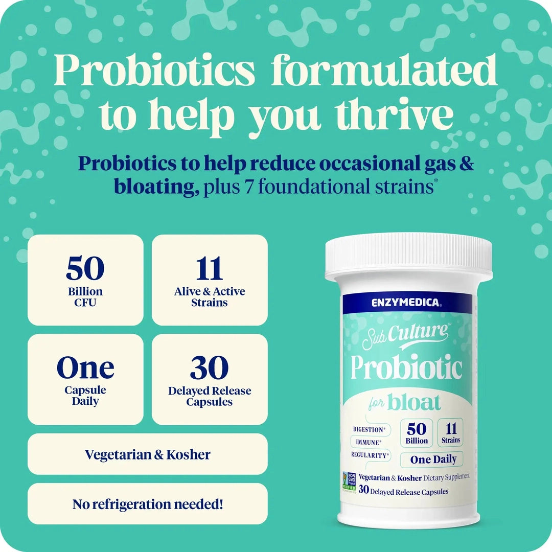 Enzymedica, SubCulture™ Probiotic For Bloat, 50 Billion, 30 Delayed Release Capsules