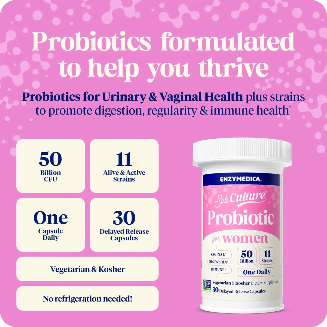 Enzymedica, SubCulture™ Probiotic For Women, 50 Billion, 30 Delayed Release Capsules
