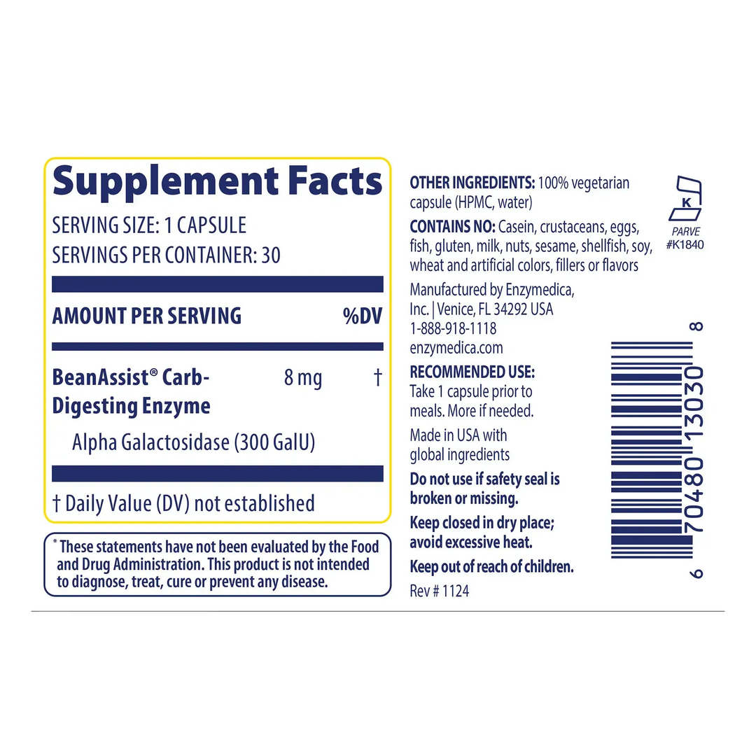 Enzymedica, BeanAssist®, 30 Capsules