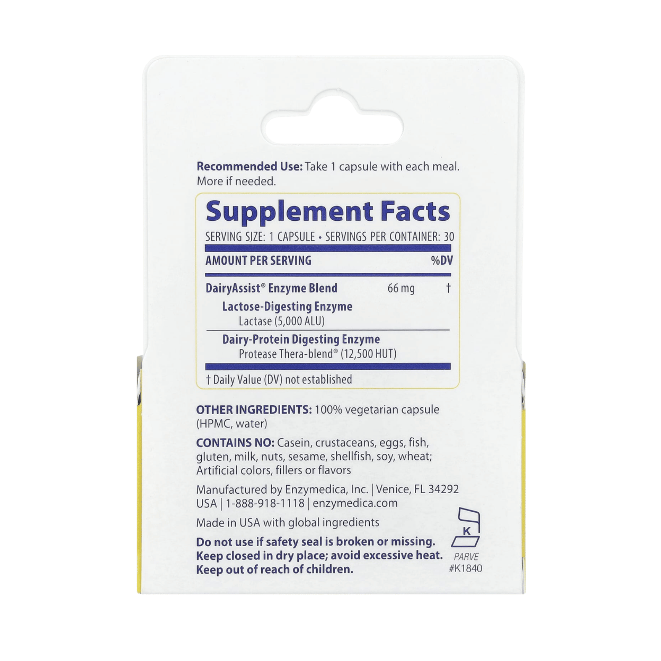 Enzymedica, DairyAssist®, 30 Capsules