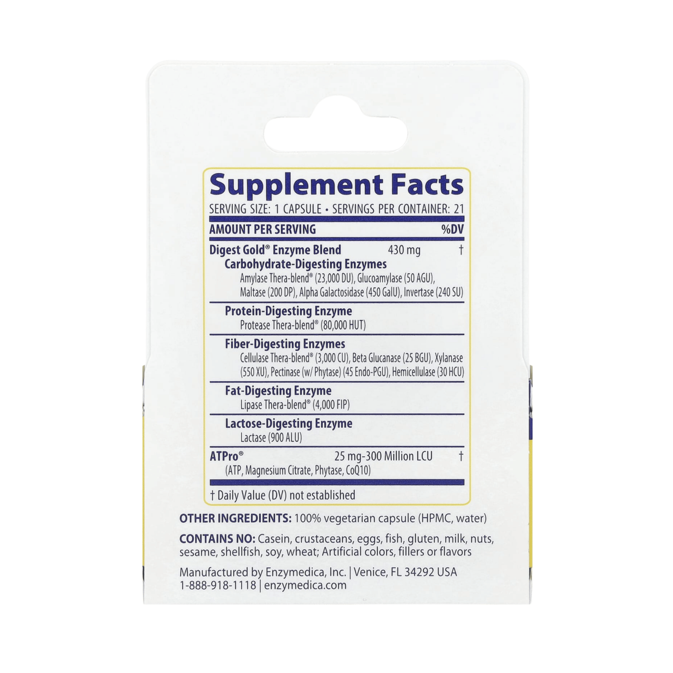 Enzymedica, Digest Gold® with ATPro®, Maximum Strength , 21 Capsules