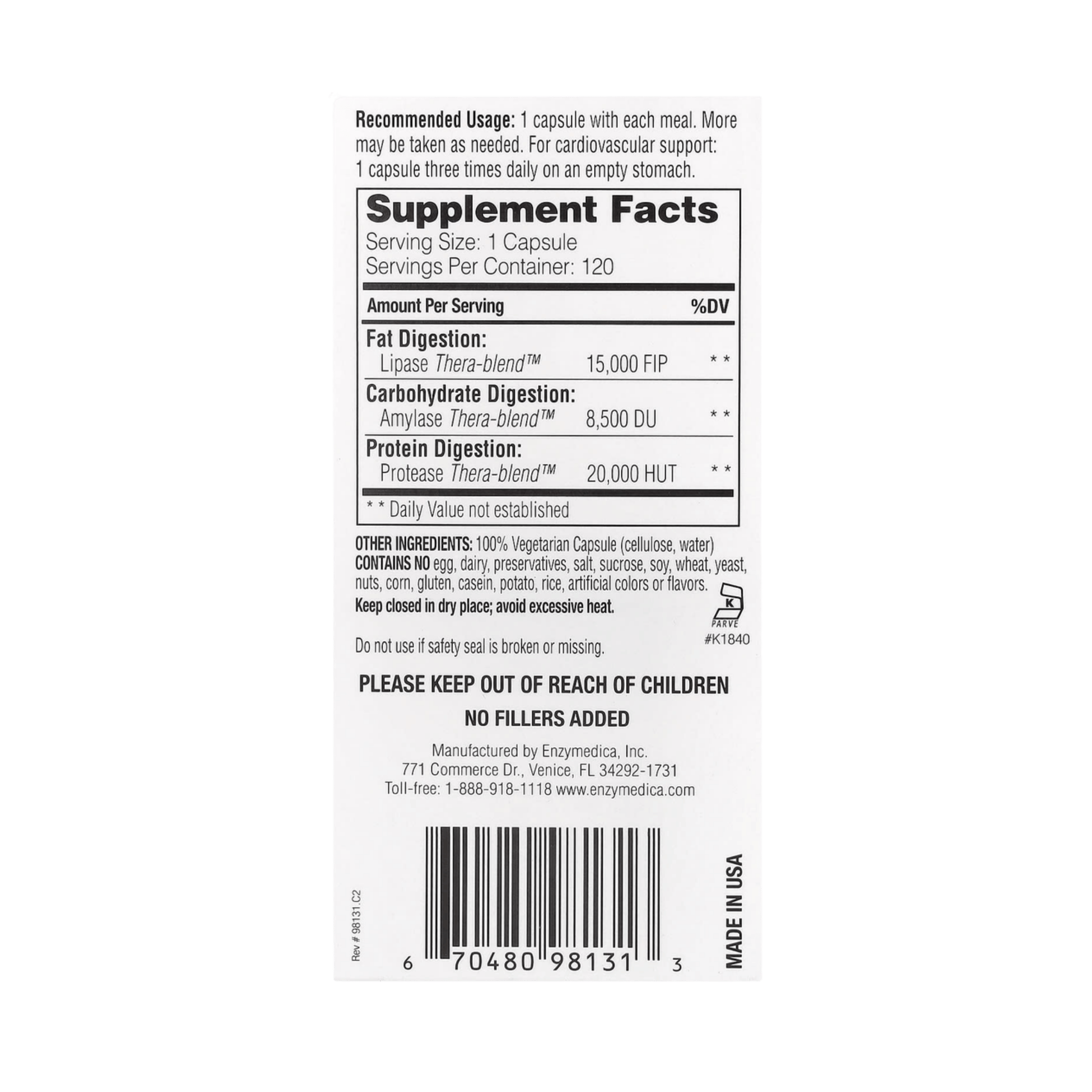 Enzymedica, Lypo Gold, For Fat Digestion, 120 Capsules