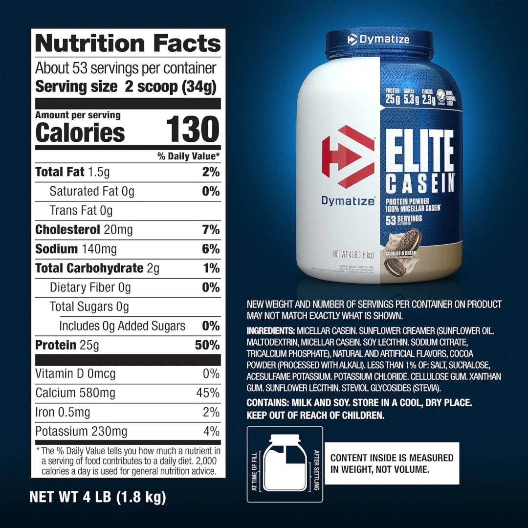 Dymatize, Elite Casein®, Protein Powder, Cookies & Cream, 4 lbs (1.8 kg)
