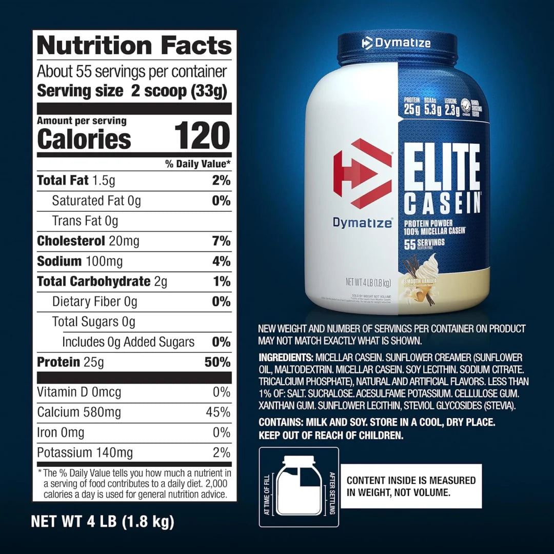 Dymatize, Elite Casein®, Smooth Vanilla, 4 lb (1.8 kg)