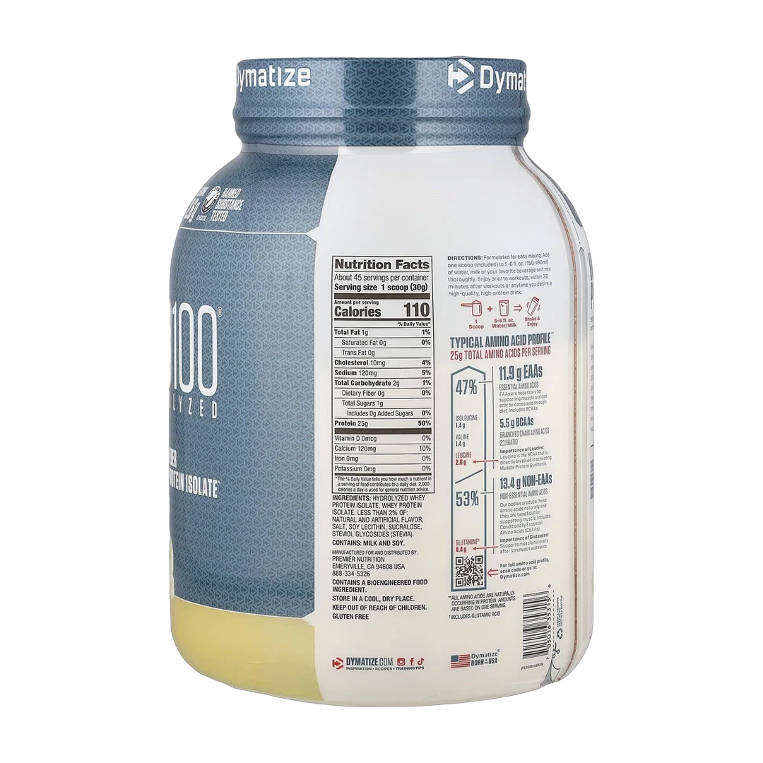 Dymatize, ISO100® Hydrolyzed, 100% Whey Protein Isolate, Gourmet Vanilla, 3 lb (1.37 kg)