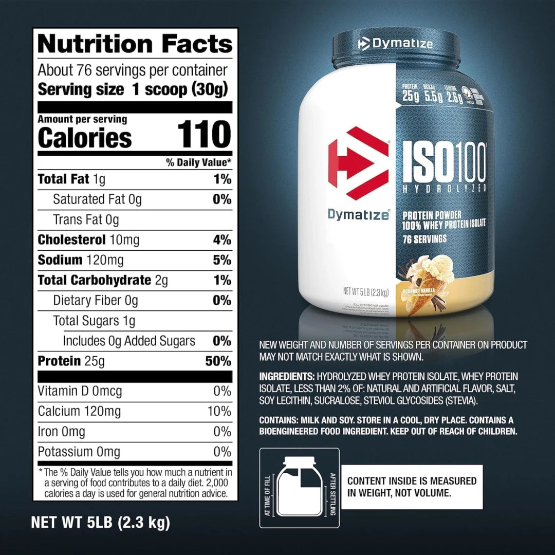 Dymatize, ISO100® Hydrolyzed, 100% Whey Protein Isolate, Gourmet Vanilla, 5 lb (2.3 kg)