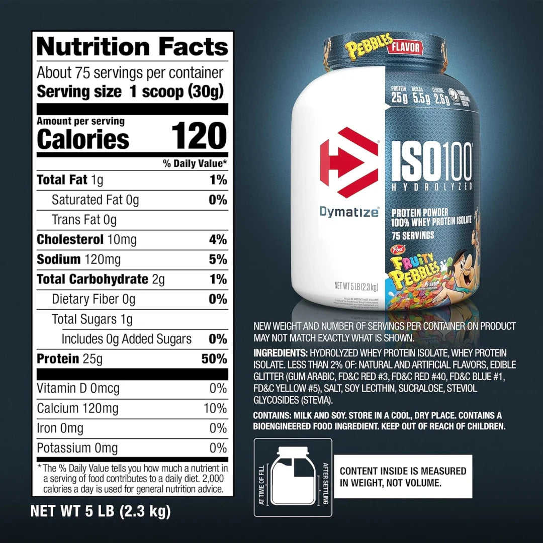 Dymatize, ISO100® Hydrolyzed, 100% Whey Protein Isolate, Fruity Pebbles, 5 lb (2.3 kg)