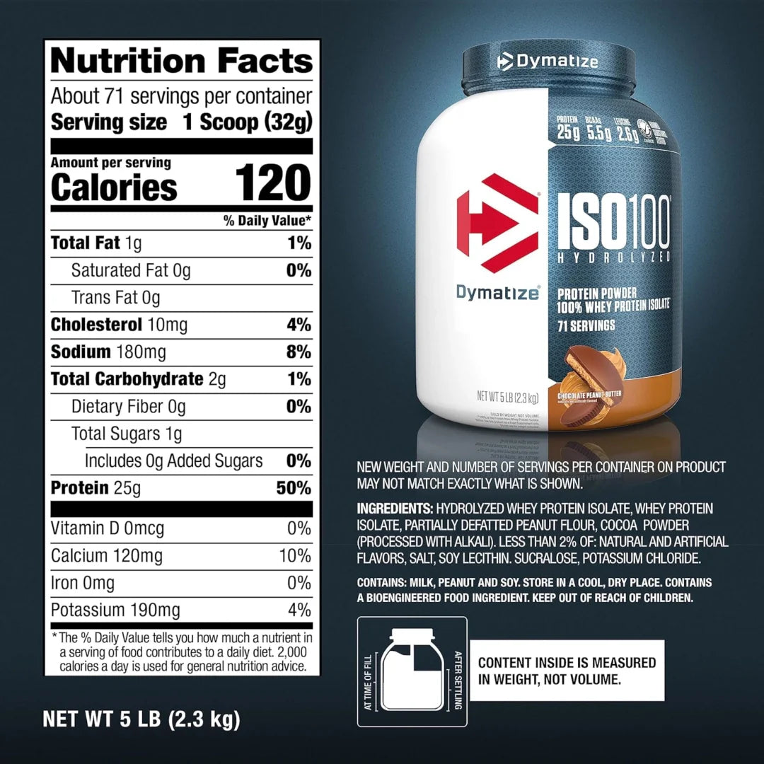 Dymatize, ISO100® Hydrolyzed, 100% Whey Protein Isolate, Chocolate Peanut Butter, 5 lb (2.3 kg)