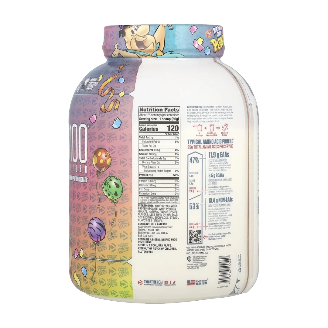 Dymatize, ISO100® Hydrolyzed, 100% Whey Protein Isolate, Birthday Cake Pebbles, 5 lb (2.3 kg)