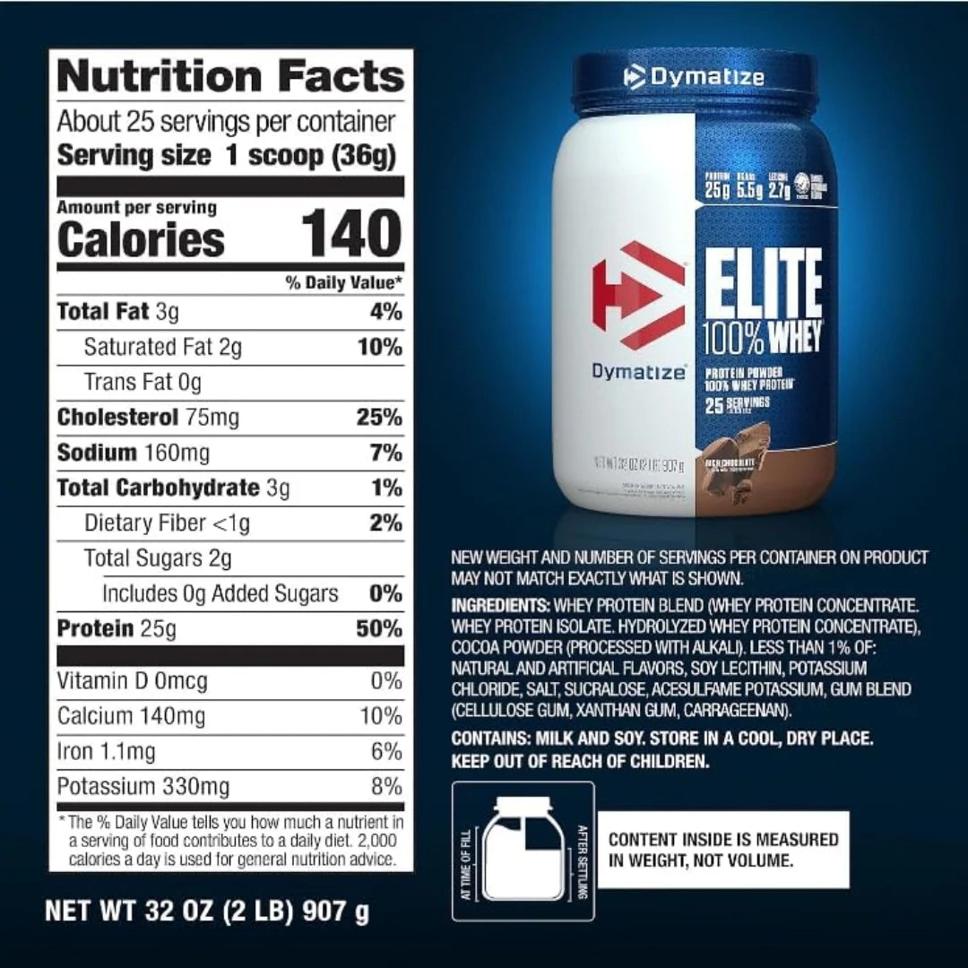 Dymatize, Elite 100% Whey Protein Powder, Rich Chocolate, 2 lbs (907 g)