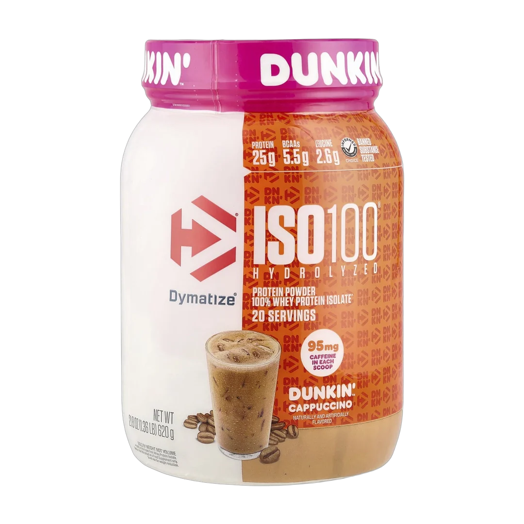 Dymatize, ISO100® Hydrolyzed, 100% Whey Protein Isolate, Dunkin’™ Cappuccino, 21.8 oz (610 g)