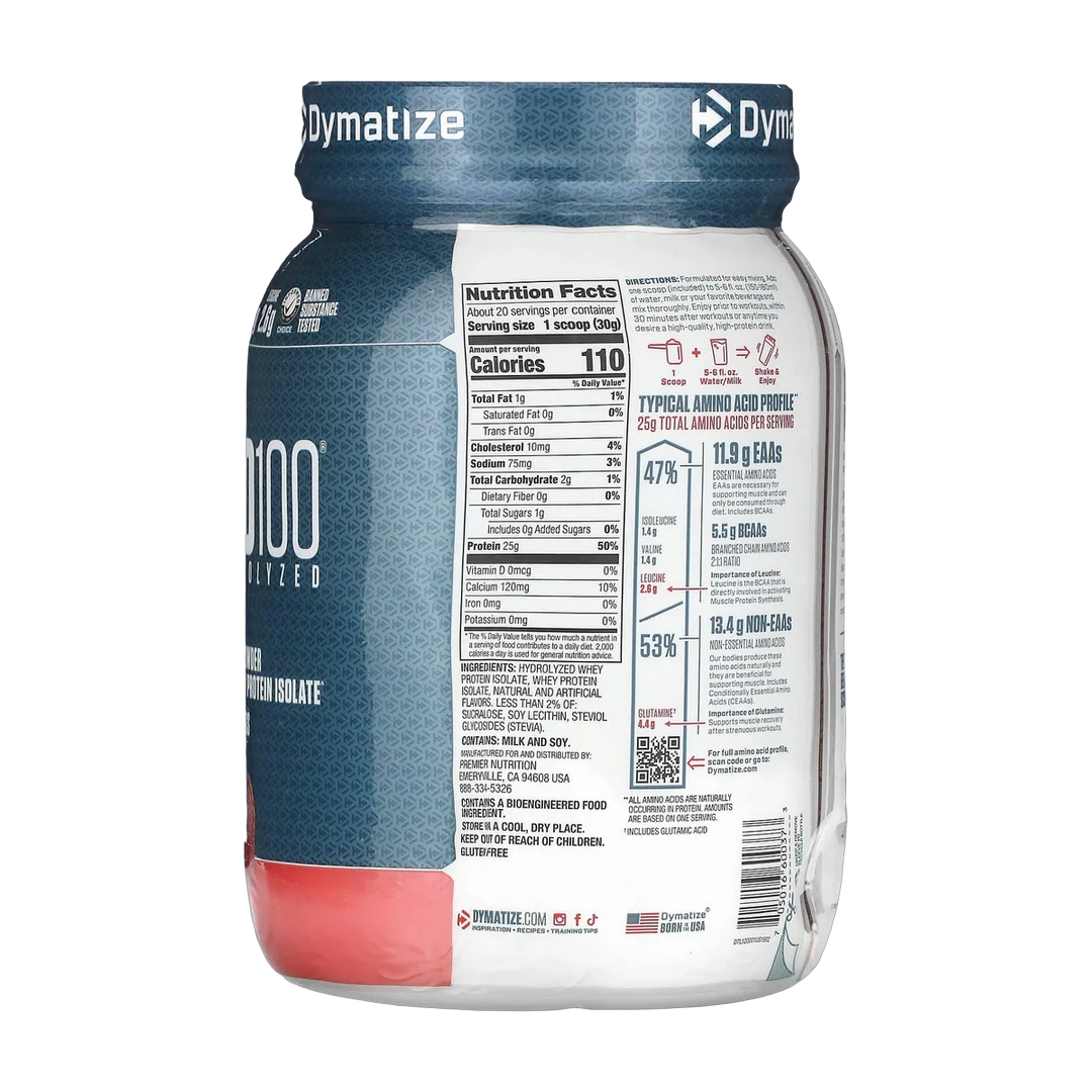 Dymatize, ISO100® Hydrolyzed, 100% Whey Protein Isolate, Strawberry, 1.34 lb (610 g)