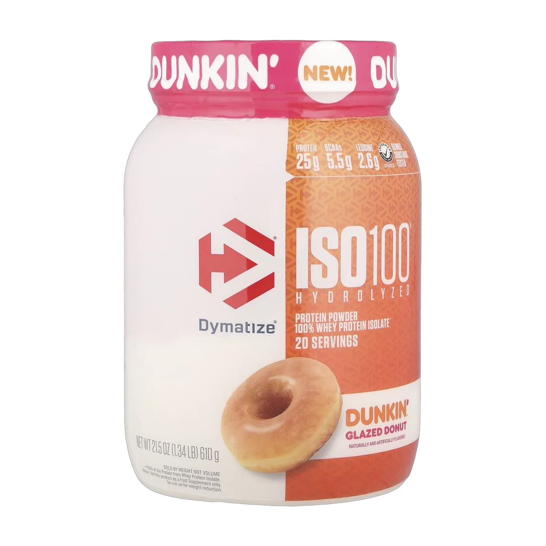 Dymatize, ISO100® Hydrolyzed, 100% Whey Protein Isolate, Dunkin® Glazed Donut, 1.34 lb (610 g)