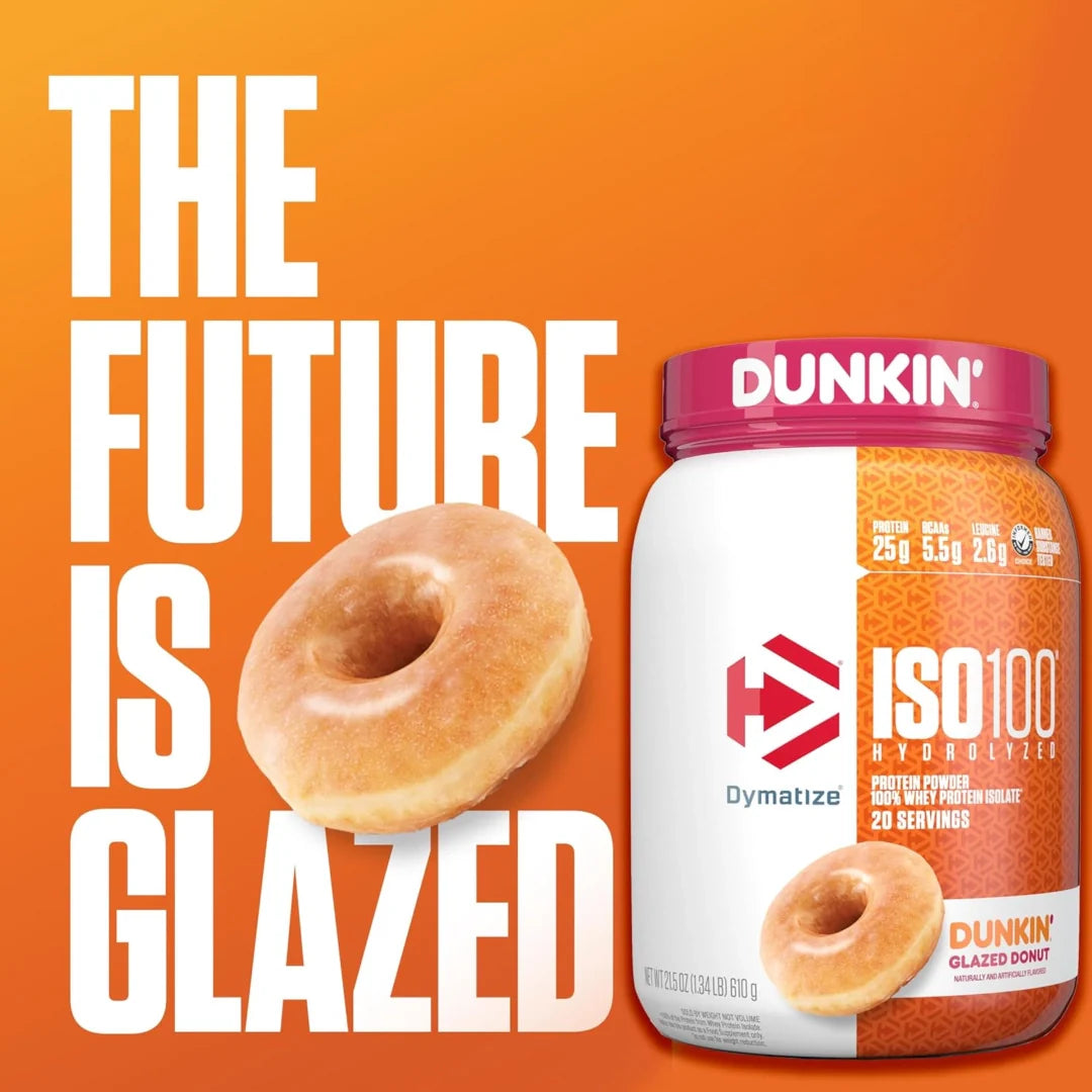 Dymatize, ISO100® Hydrolyzed, 100% Whey Protein Isolate, Dunkin® Glazed Donut, 1.34 lb (610 g)