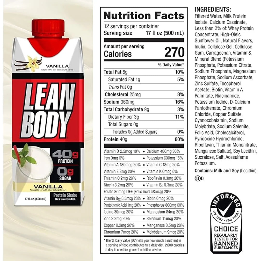Labrada Nutrition, Lean Body Ready-to-Drink, Vanilla Protein Shake, 17 fl oz