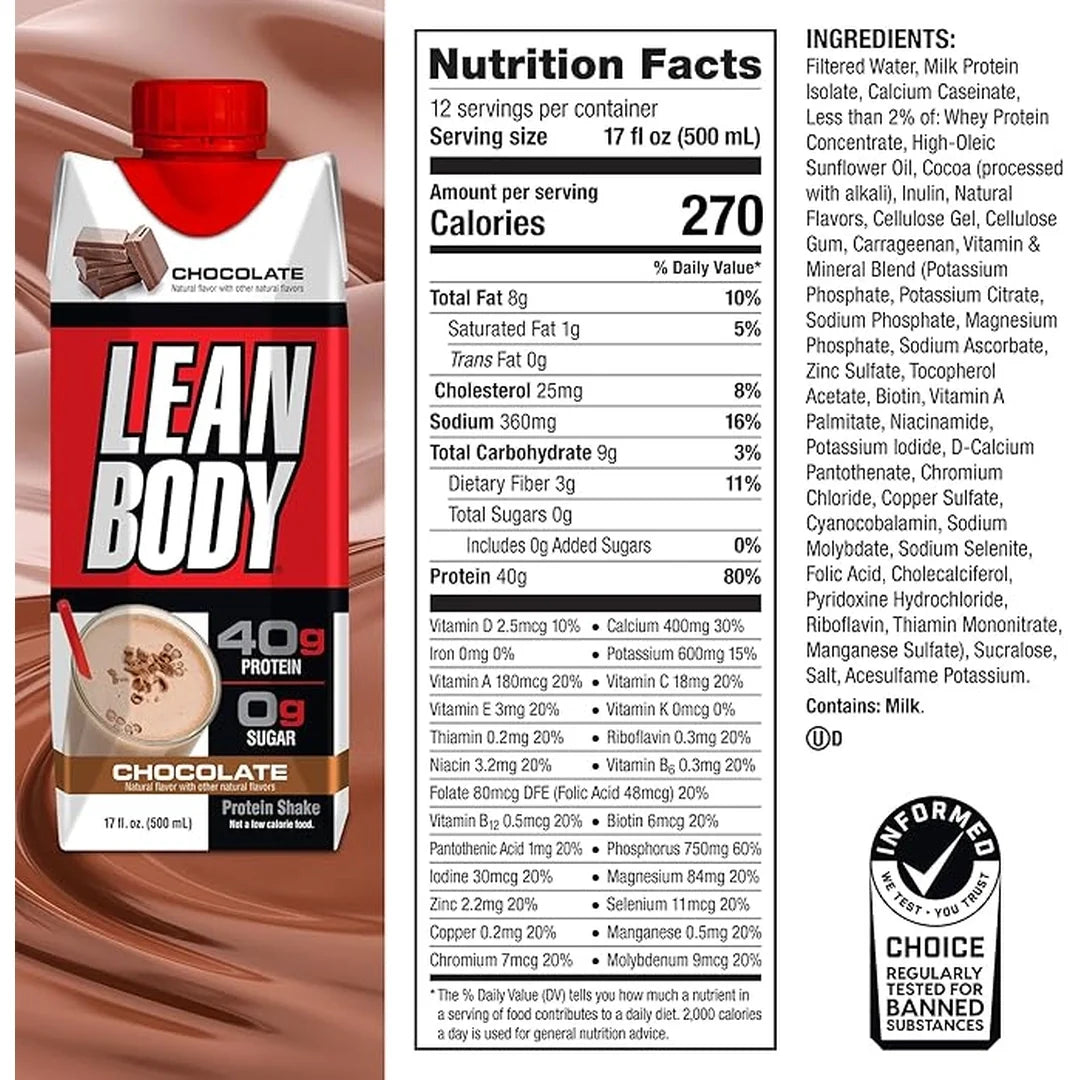 Labrada Nutrition, Lean Body Ready-to-Drink, Chocolate Protein Shake, 17 fl oz