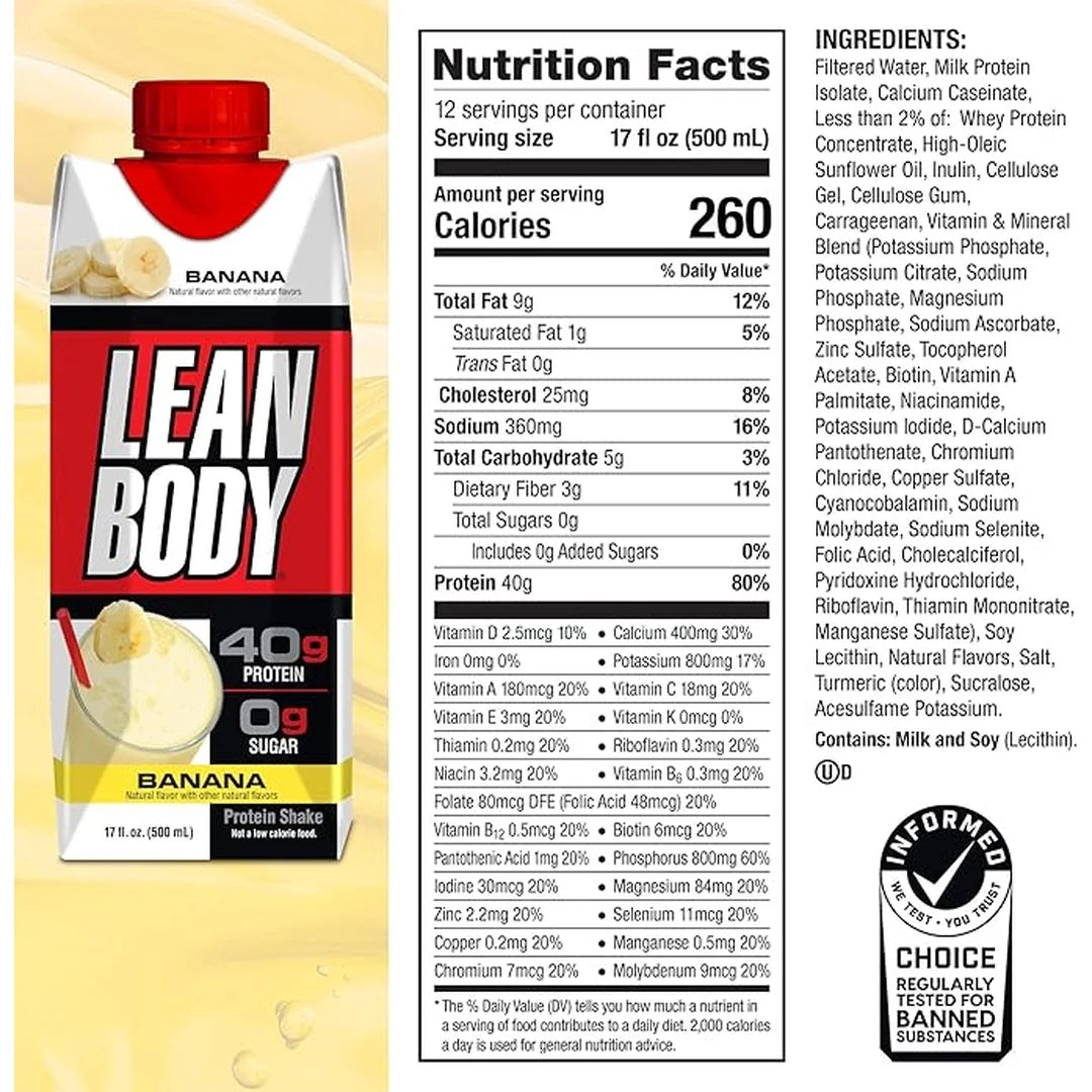 Labrada Nutrition, Lean Body Ready-to-Drink, Banana Protein Shake, 17 fl oz
