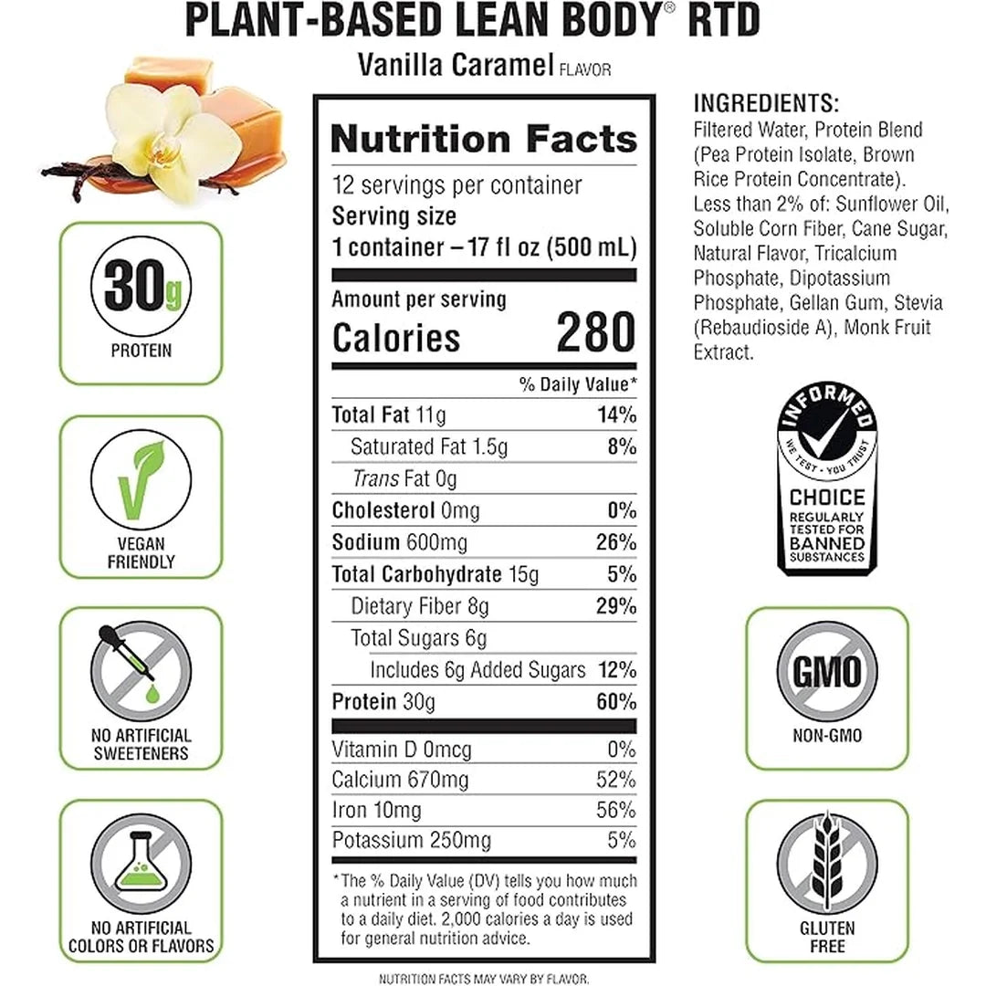 Labrada Nutrition, Plant-Based, Lean Body, Vanilla Caramel, 17 fl oz