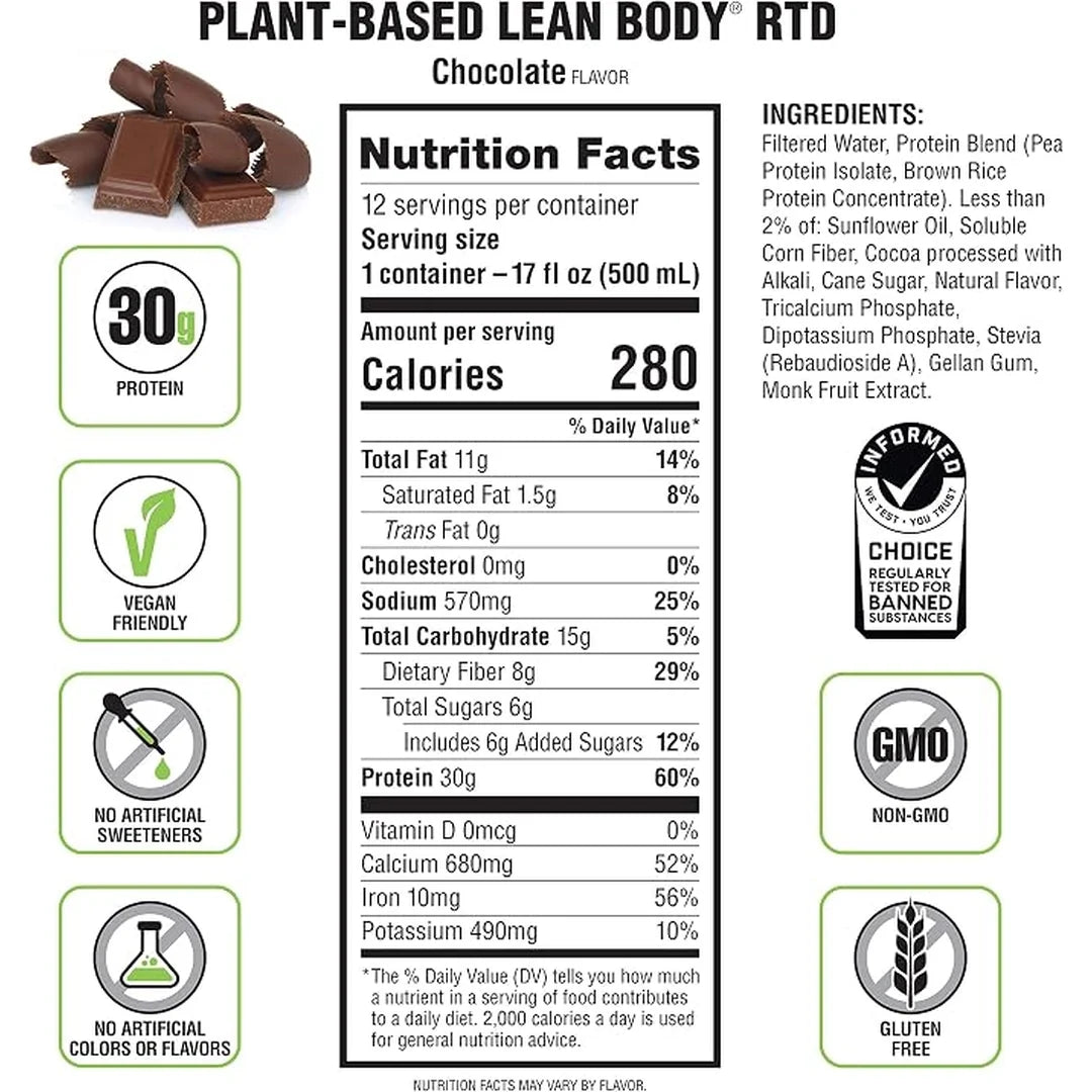 Labrada Nutrition, Plant-Based, Lean Body, Chocolate, 17 fl oz