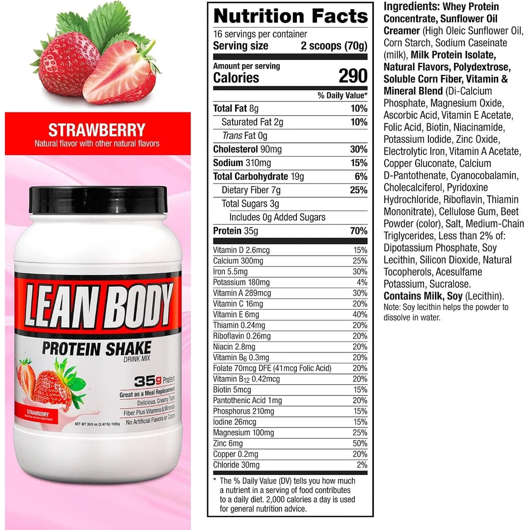 Labrada Nutrition, Lean Body®, Protein Shake Drink Mix, Strawberry, 2.47 lb (1,120 g)